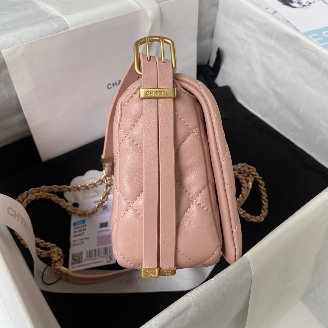 [TOP] CHANEL Flap Bag 12.5X19X6cm - Pink & GHW
