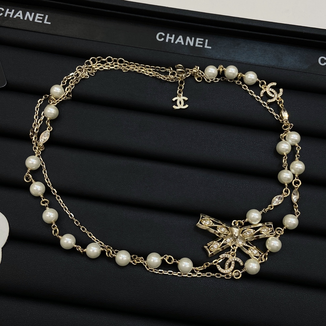 [TOP] CHANEL Pearl Necklace - White&Gold