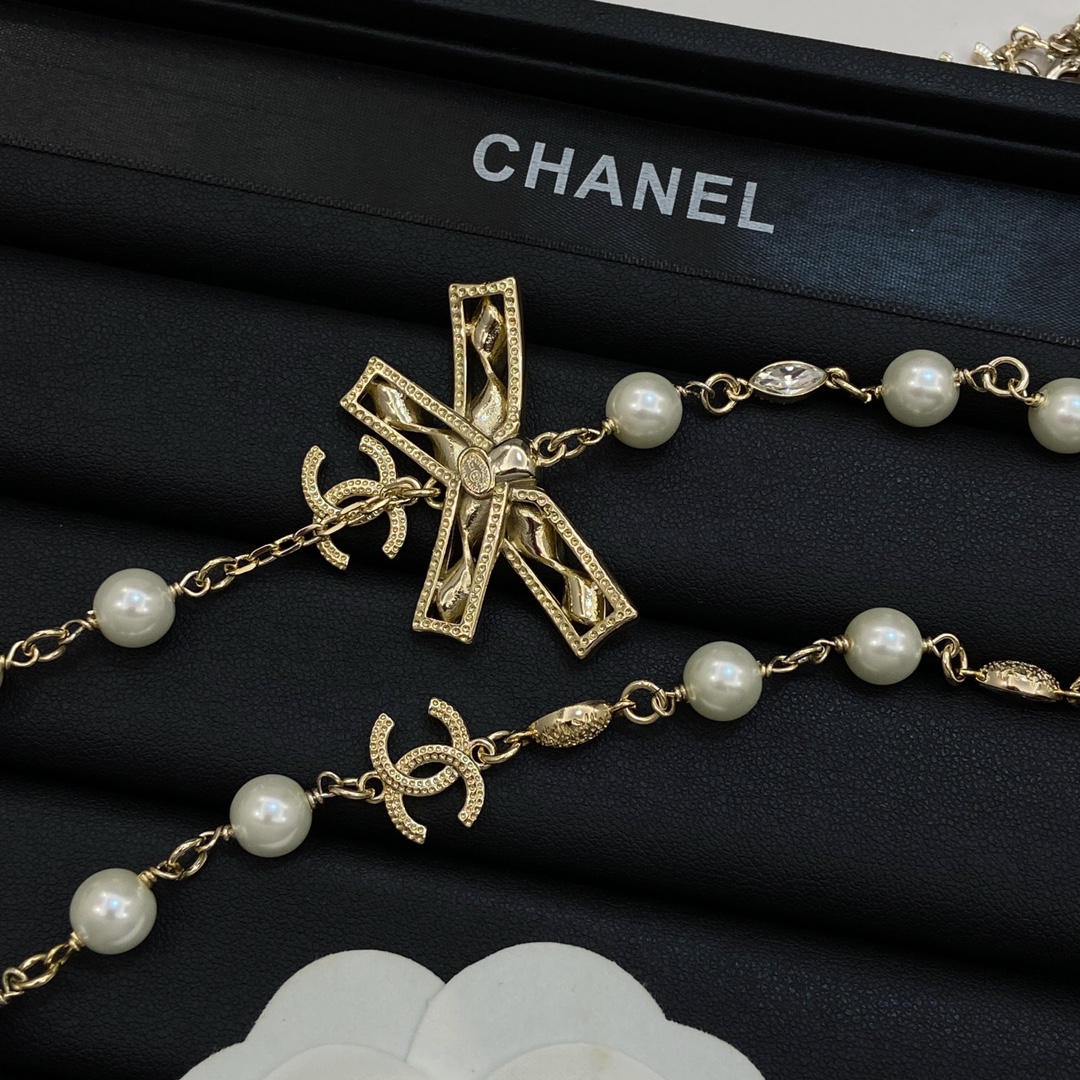 [TOP] CHANEL Pearl Necklace - White&Gold