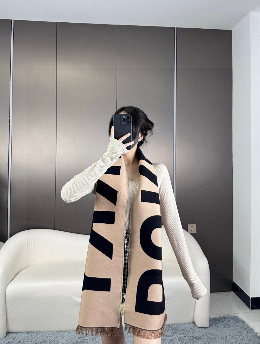 [TOP] BURBERRY Letters Scarf 36x180cm - Brown