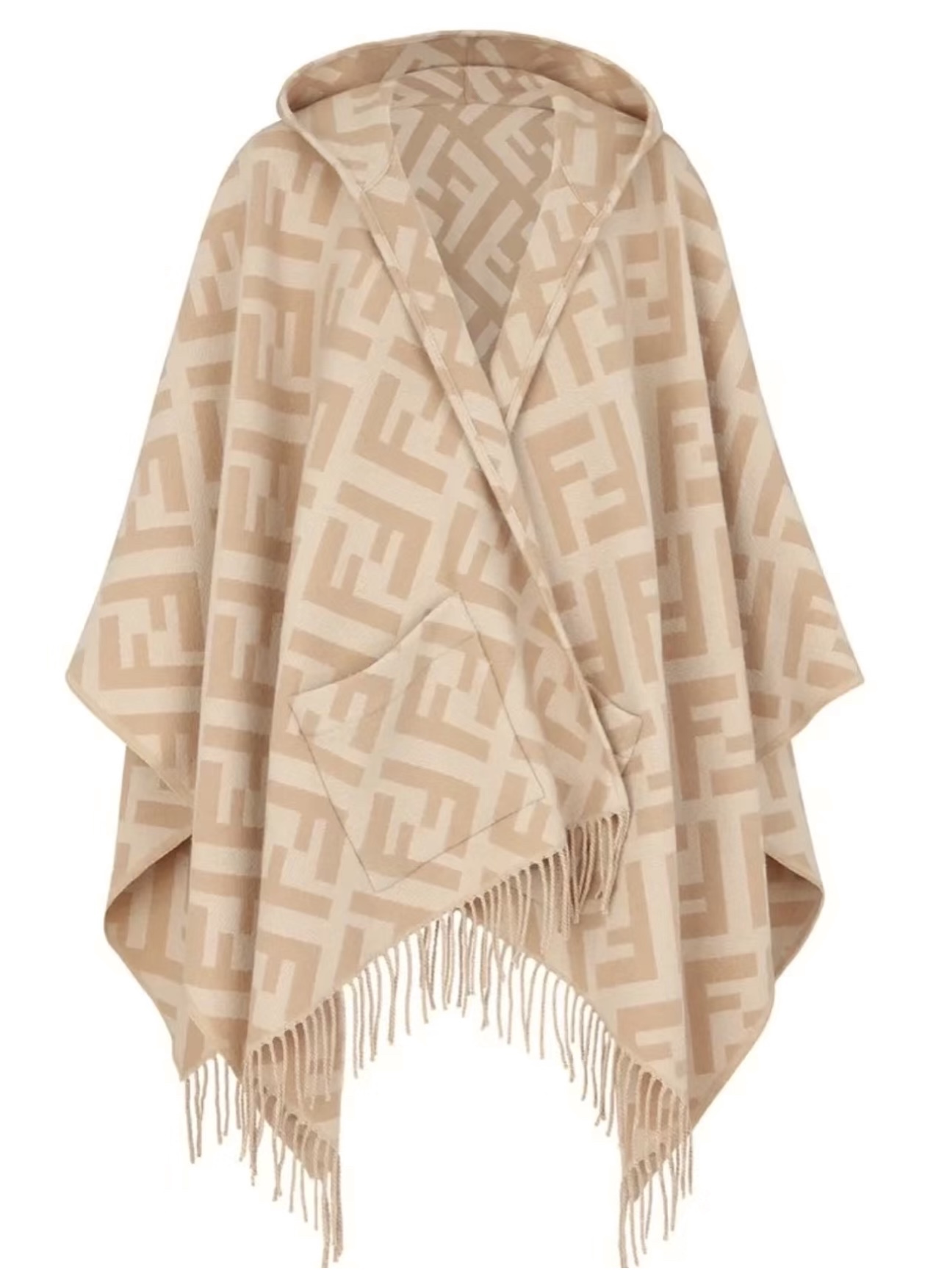 [TOP] FENDI FF Hooded Cape Shawl - Beige