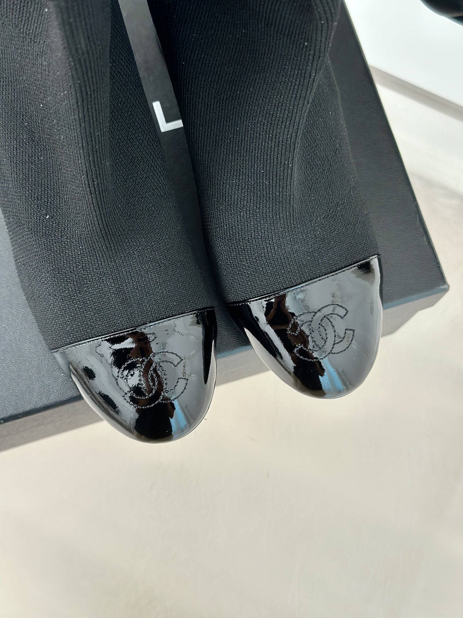 [TOP] CHANEL High Heel Sock Boots - Black & White