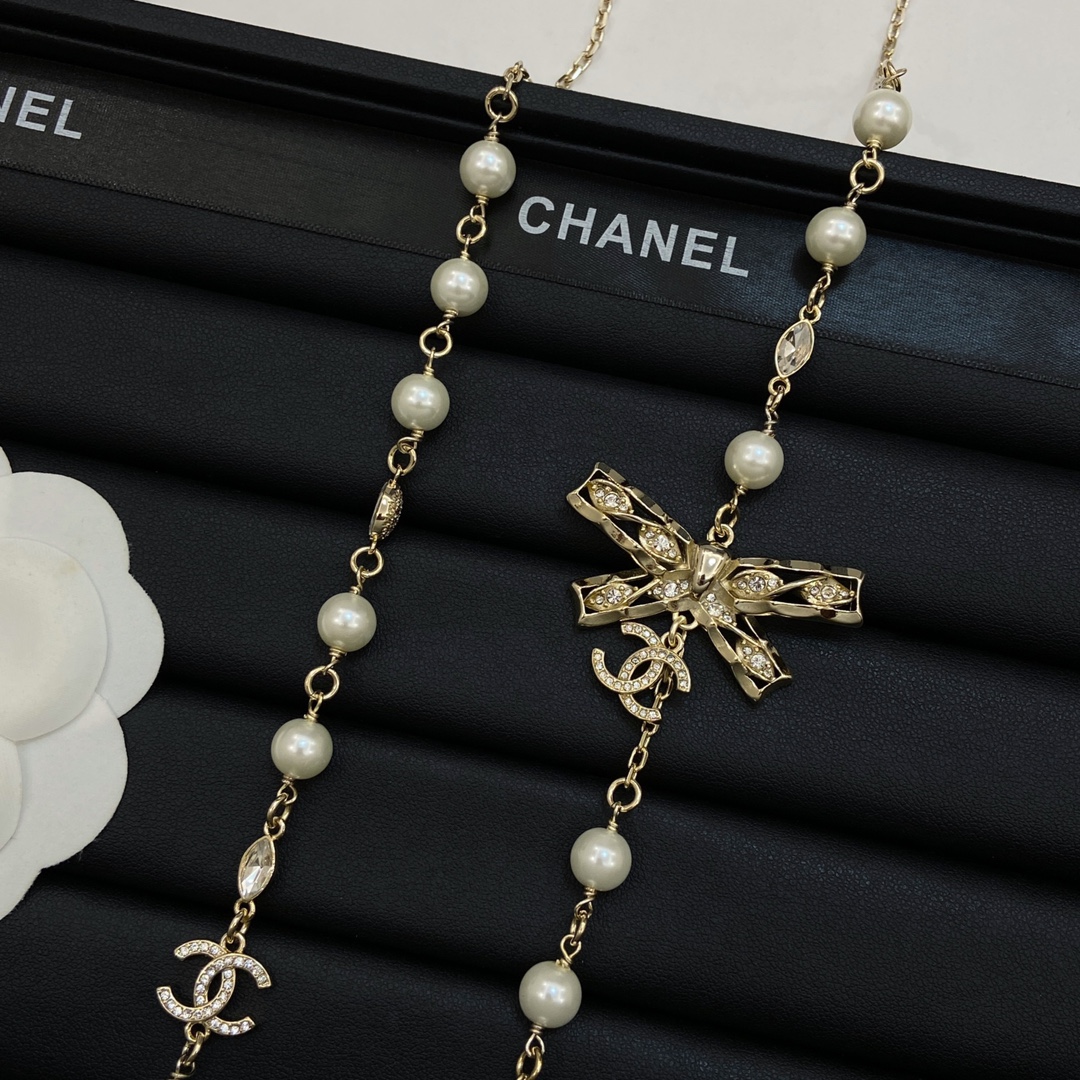 [TOP] CHANEL Pearl Necklace - White&Gold