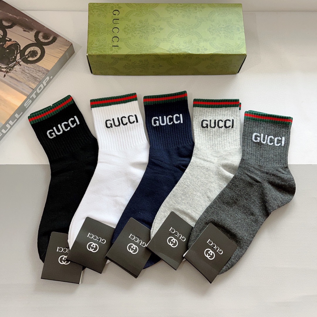 [TOP] GUCCI  Men's Socks -5 Pieces as a Set
