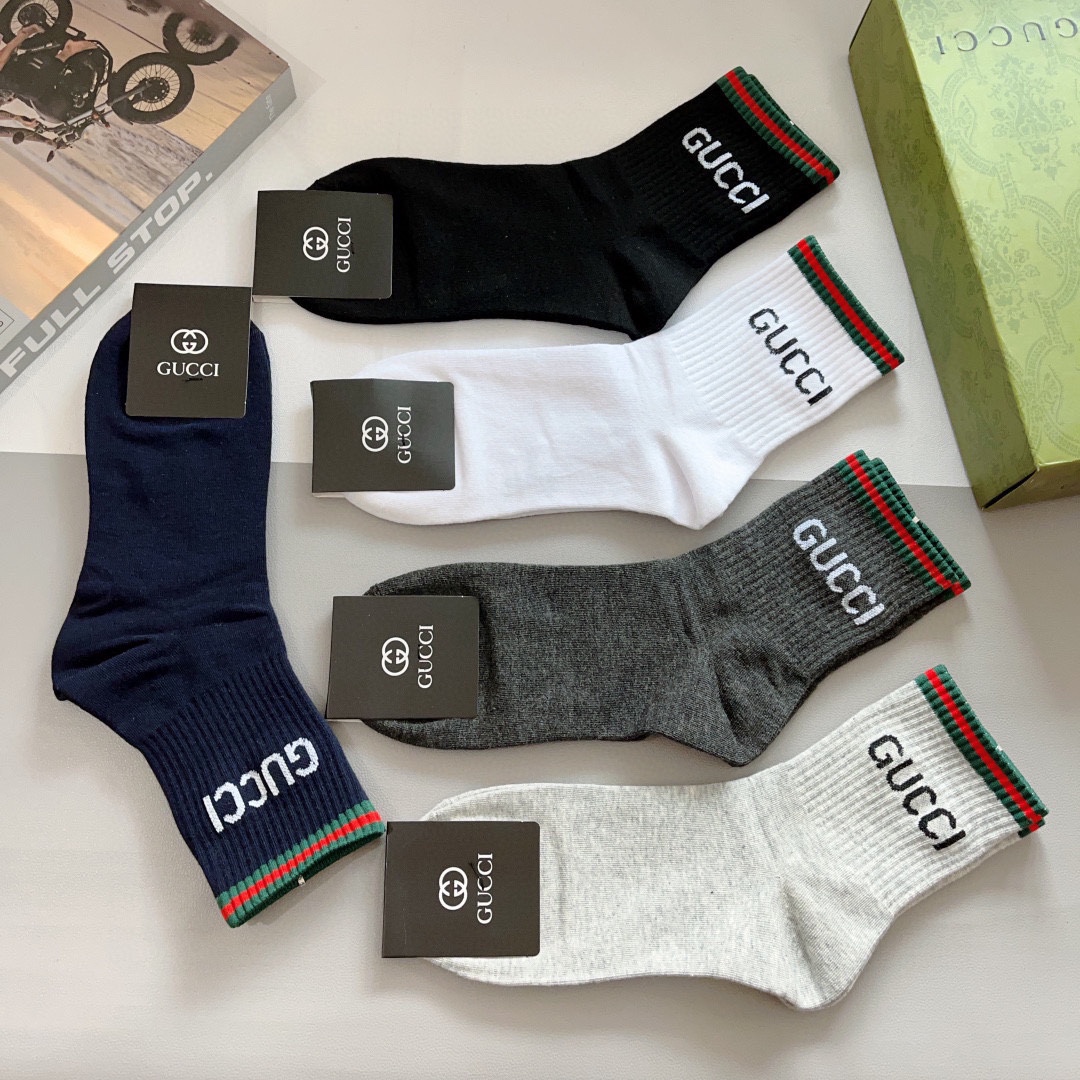 [TOP] GUCCI  Men's Socks -5 Pieces as a Set