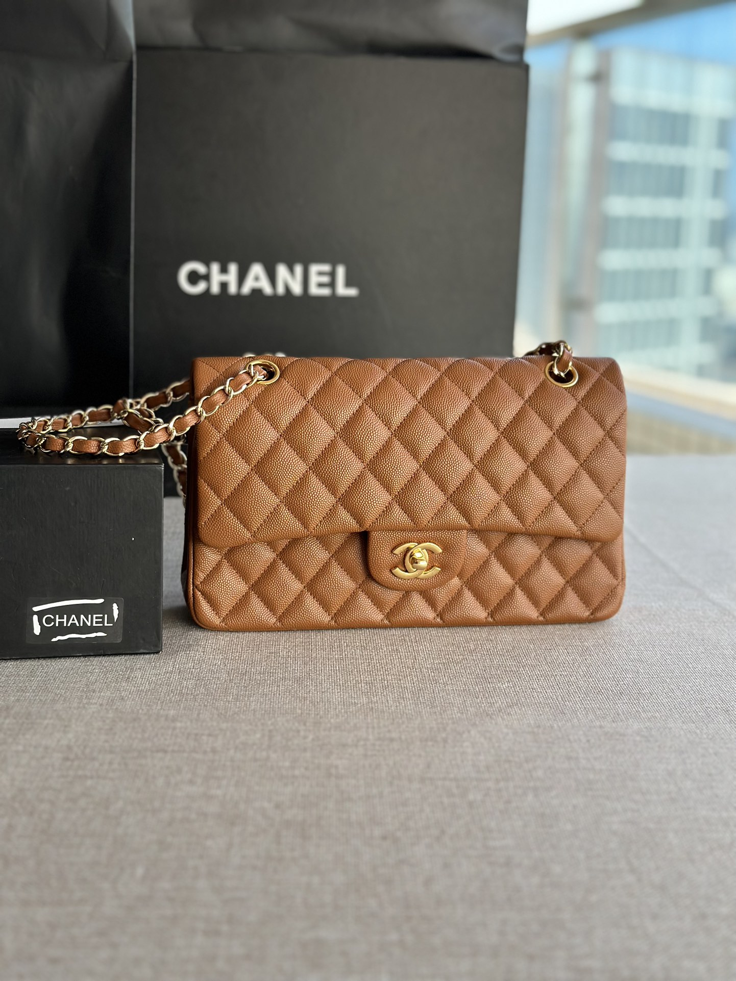 [TOP] CHANEL Classic Flap Bag  15.5*25.5*6.5cm -Brown & GHW