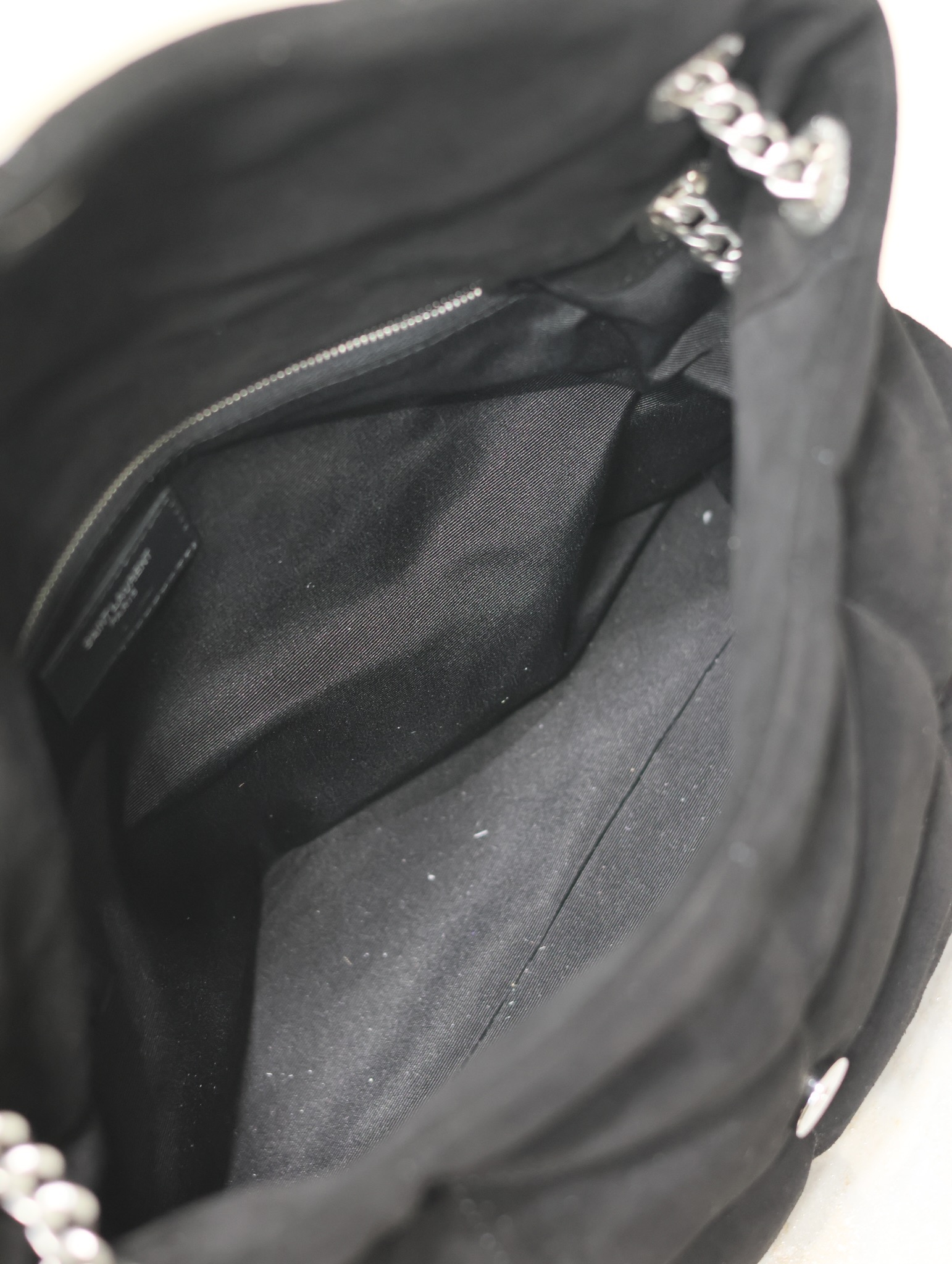 [TOP] Yves Saint Laurent YSL Puffer  Suede Shoulder Bag 29/35cm- Black&SHW