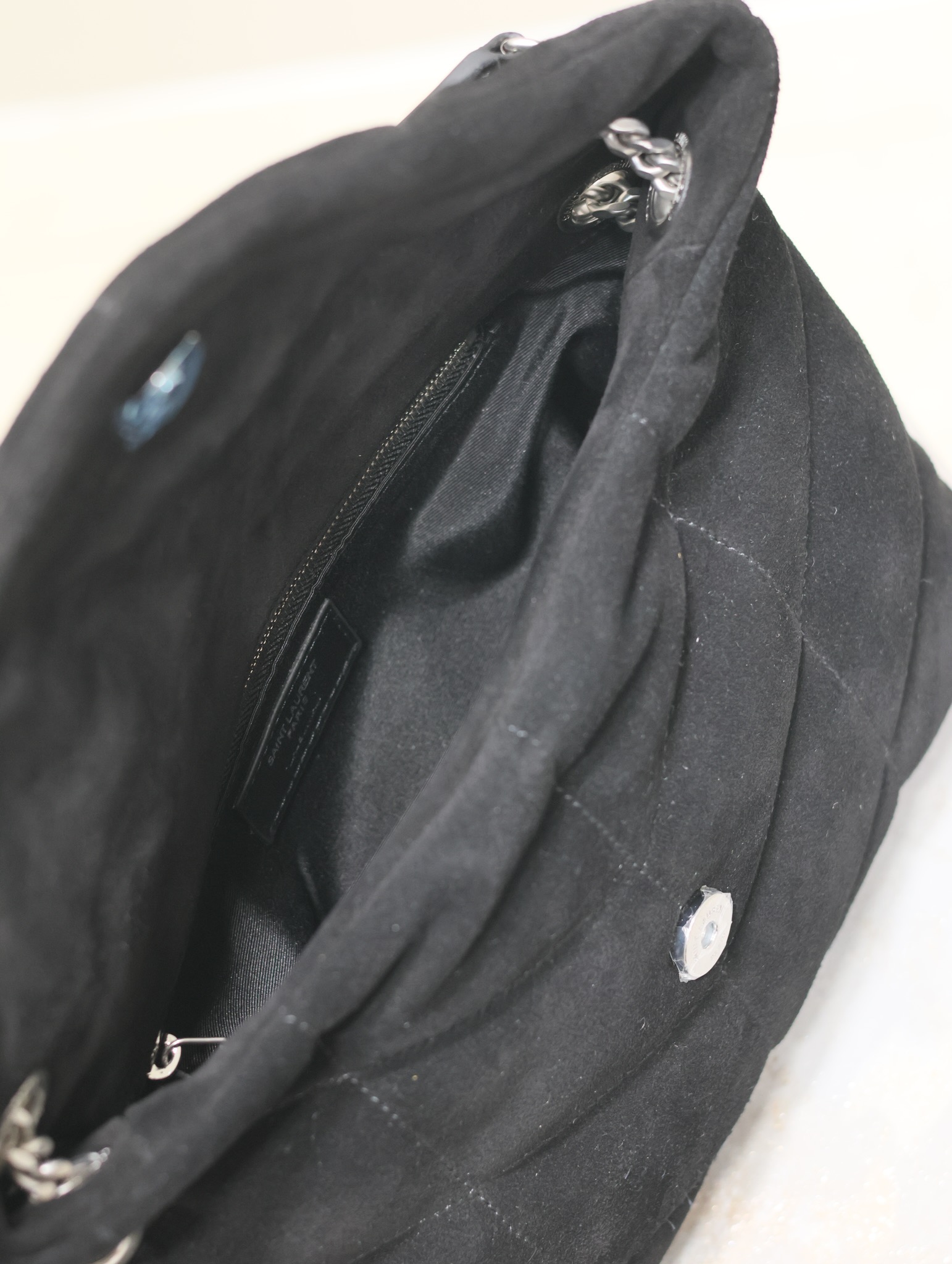 [TOP] Yves Saint Laurent YSL Puffer  Suede Shoulder Bag 29/35cm- Black&SHW