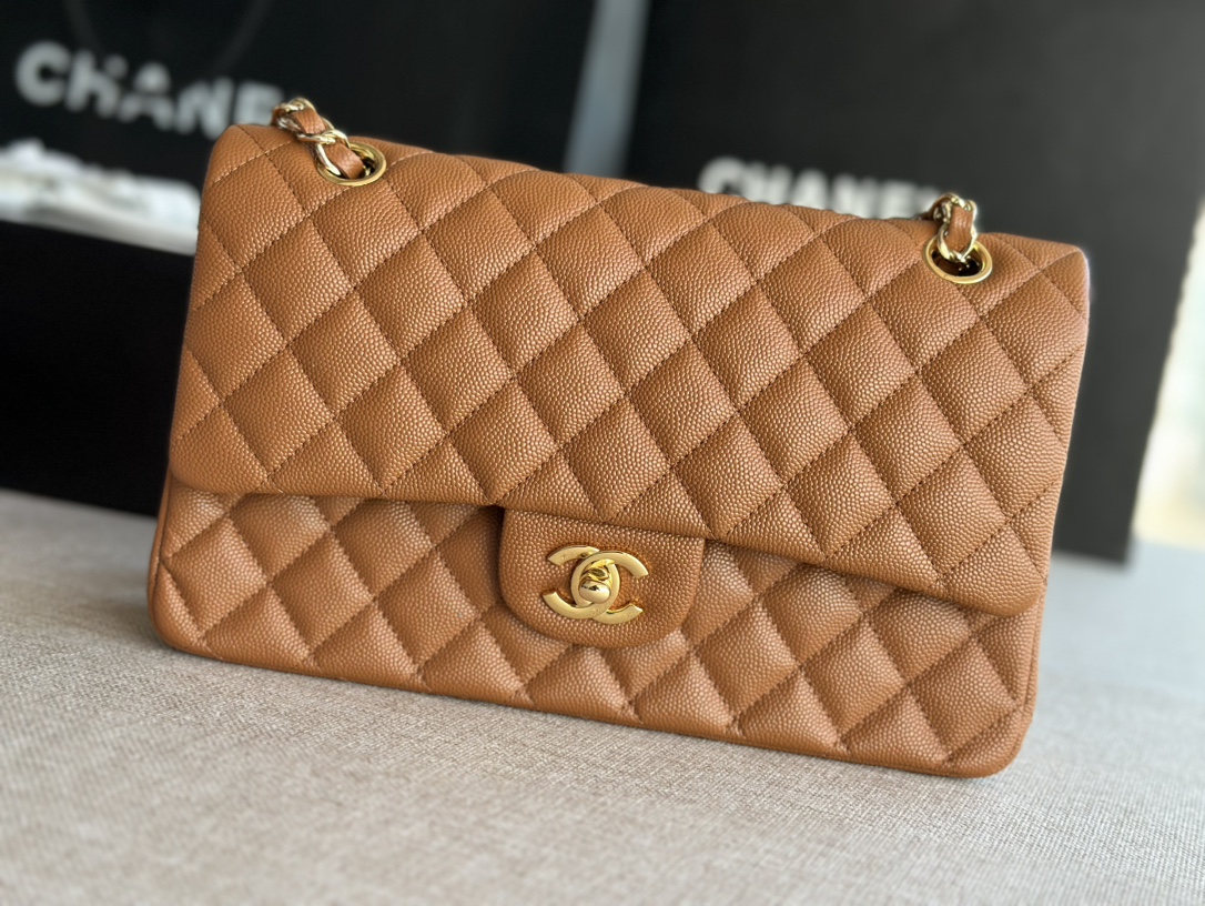 [TOP] CHANEL Classic Flap Bag  15.5*25.5*6.5cm -Brown & GHW