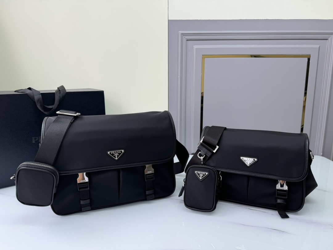 [TOP] PRADA Messenger Bag Nylon 26x20x10cm/32x24x12cm - Black