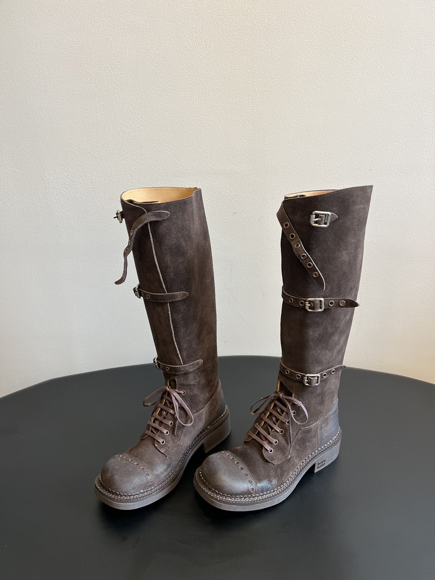 [TOP] Miu Miu Vegetated Calfskin Short/Long Boots - Brown