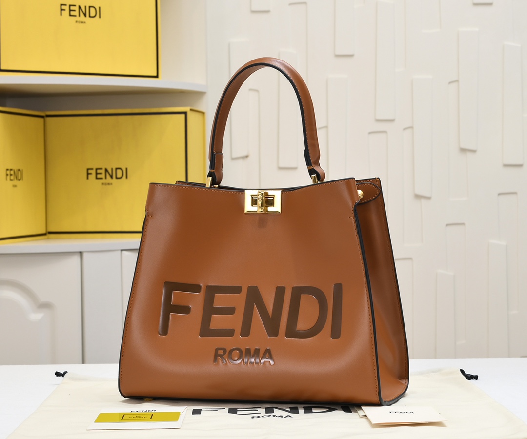 [TOP] FENDI Peekaboo X-Lite Tote Bag 30cm  -Brown