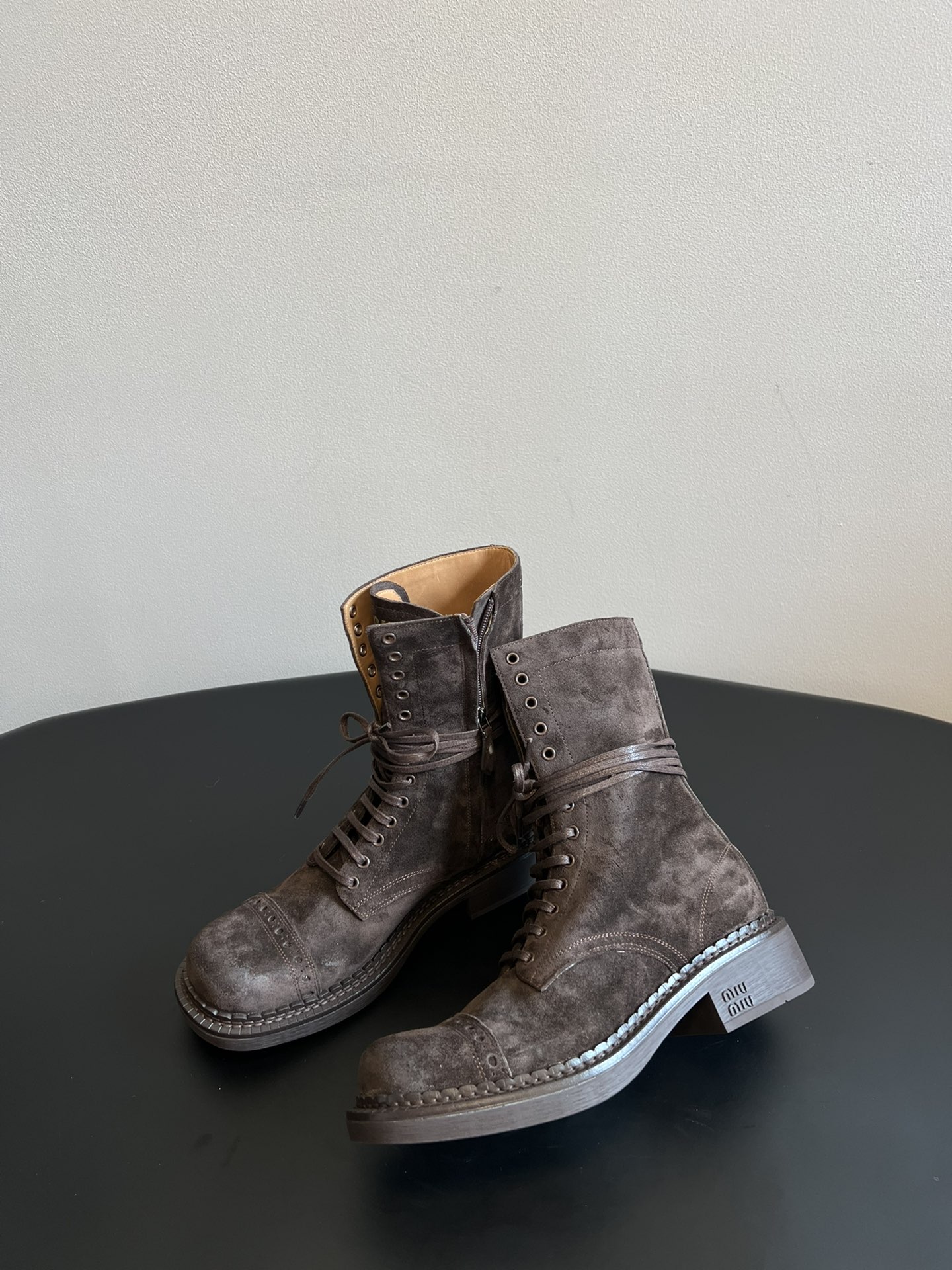 [TOP] Miu Miu Vegetated Calfskin Short/Long Boots - Brown