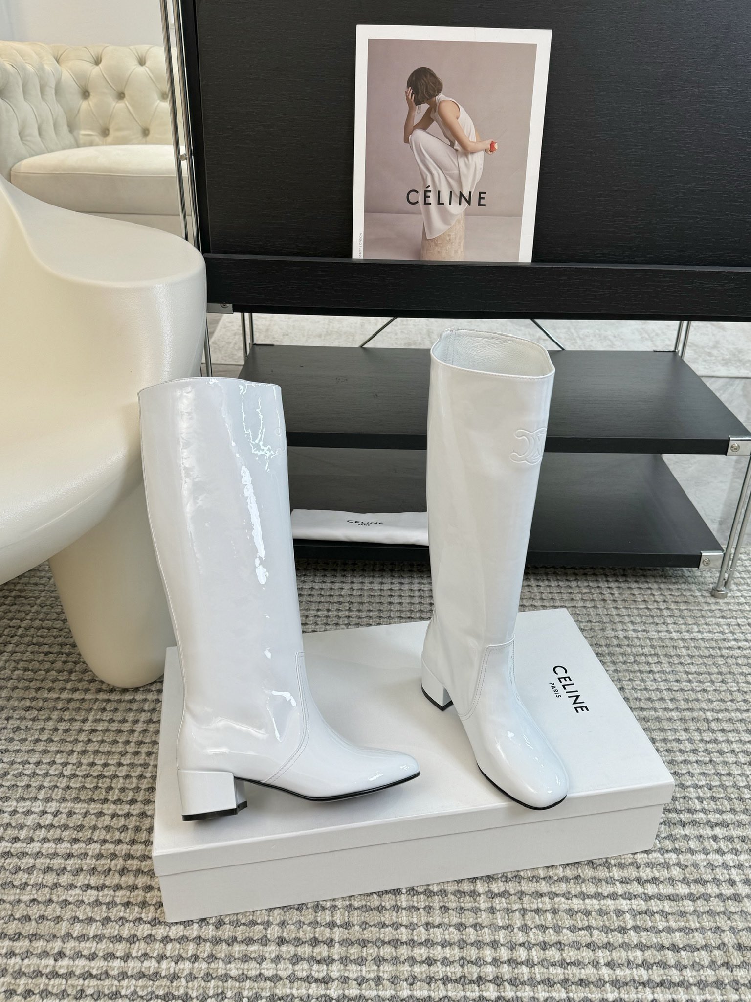 [TOP] CELINE Cowhide Patent Leather Long Boots - 2 Color