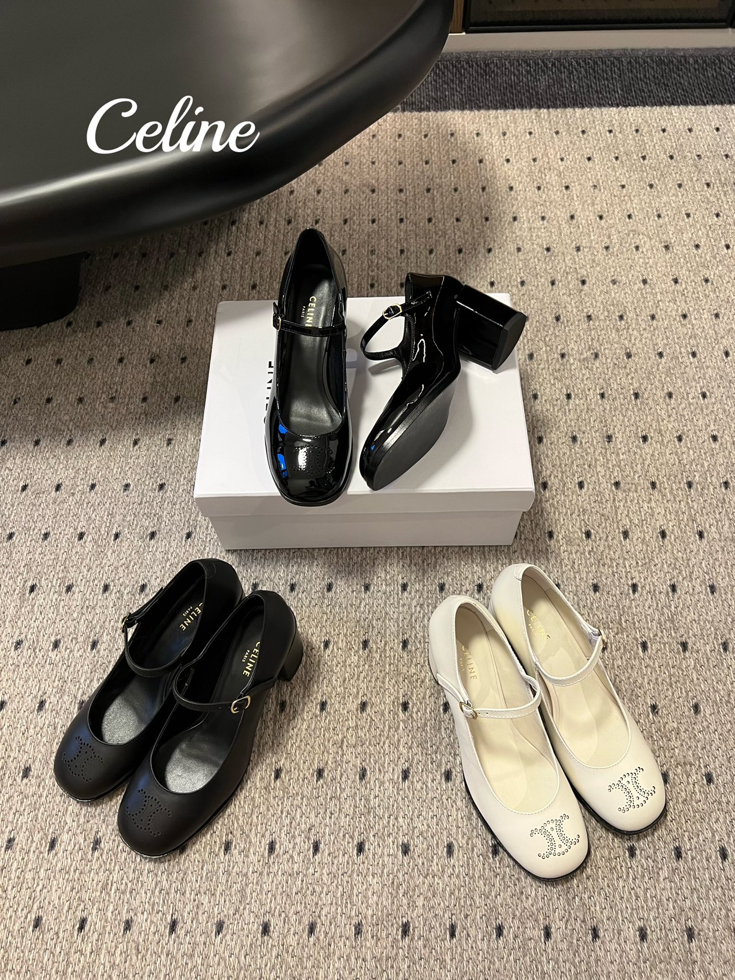 [TOP] CELINE T-bar Mary Jane Cowhide Patent Leather Shoes - 3 Color