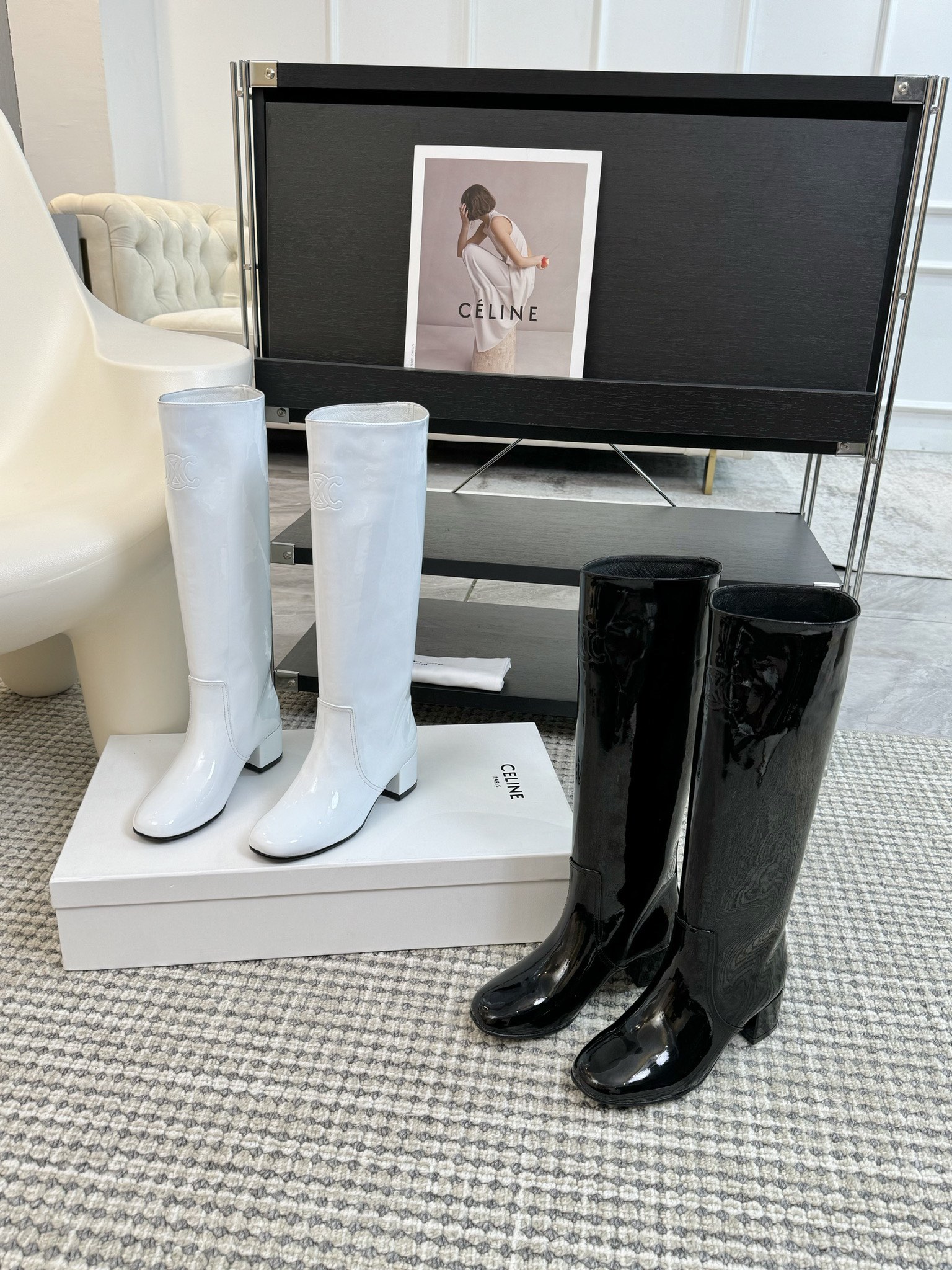 [TOP] CELINE Cowhide Patent Leather Long Boots - 2 Color