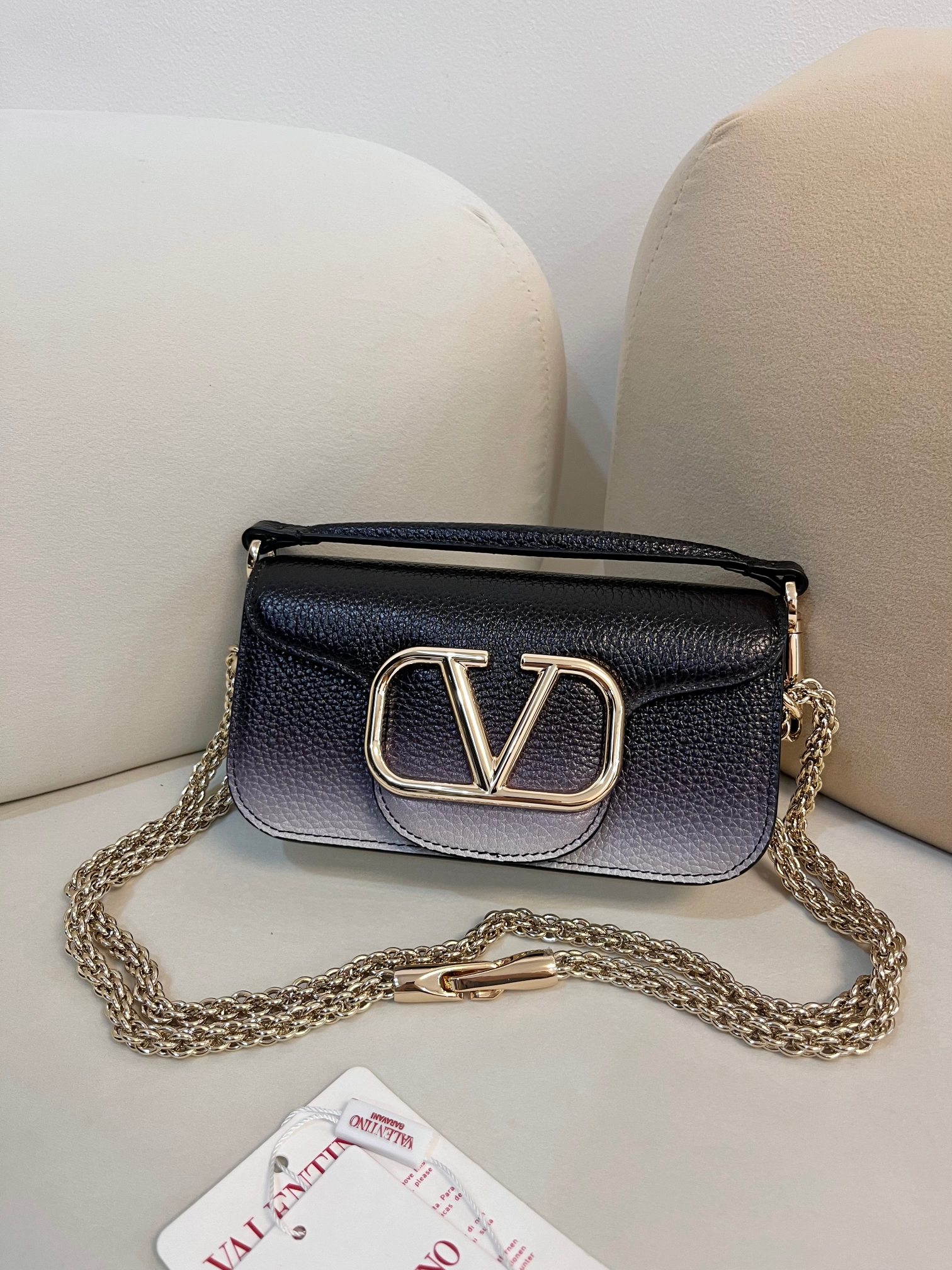 [TOP] VALENTINO Loco Bag Calfskin Handbag with Gold Buckle 20x11x5cm/27x13x6cm - 2 Color