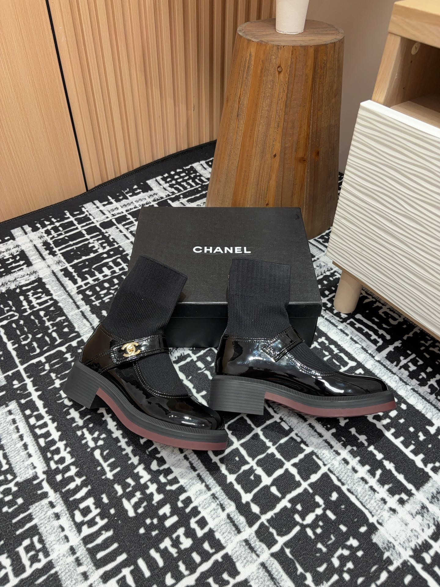 [TOP] CHANEL Mary Jane Socks Low-calf/High-calf Boots - Black