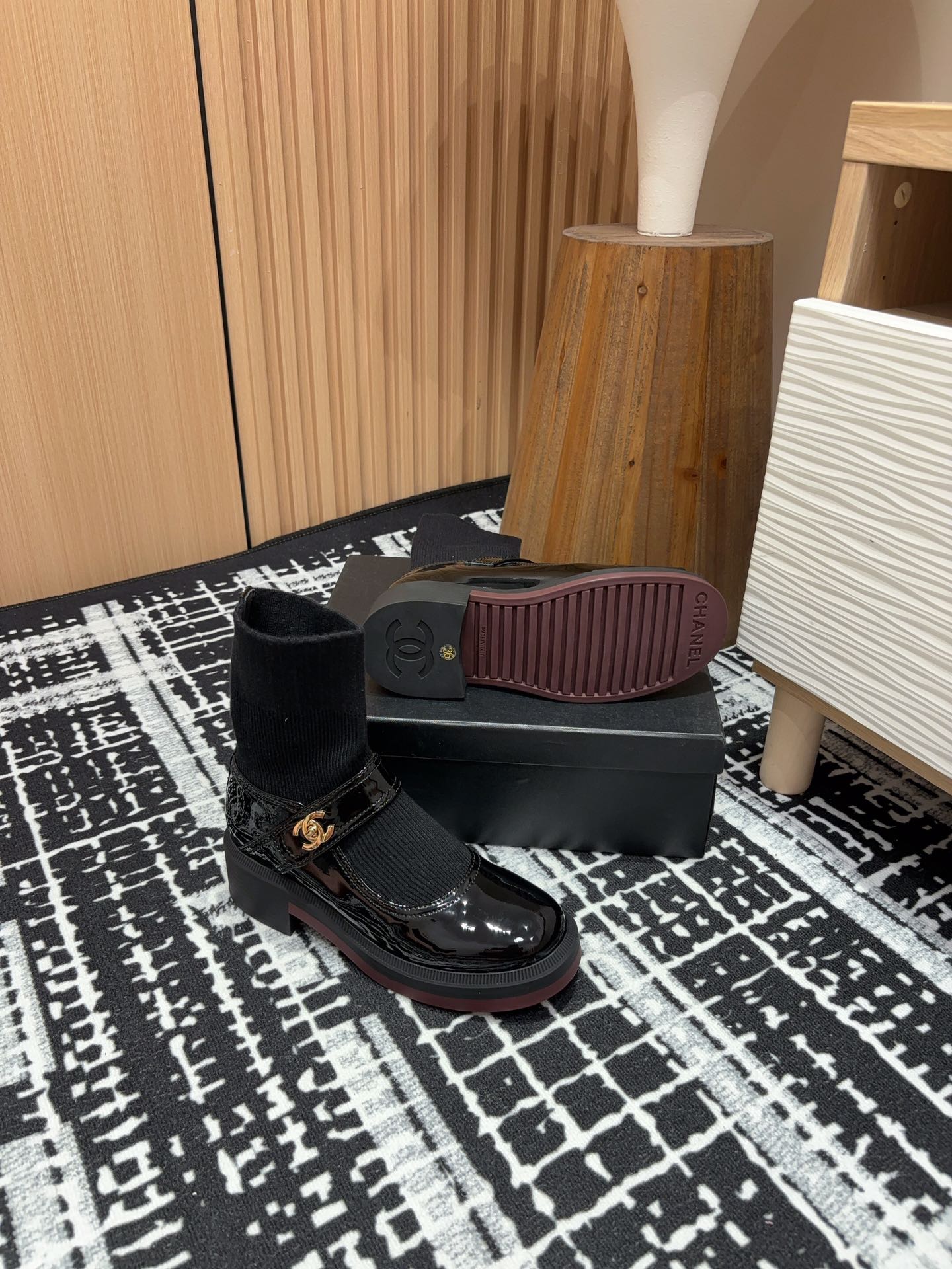 [TOP] CHANEL Mary Jane Socks Low-calf/High-calf Boots - Black