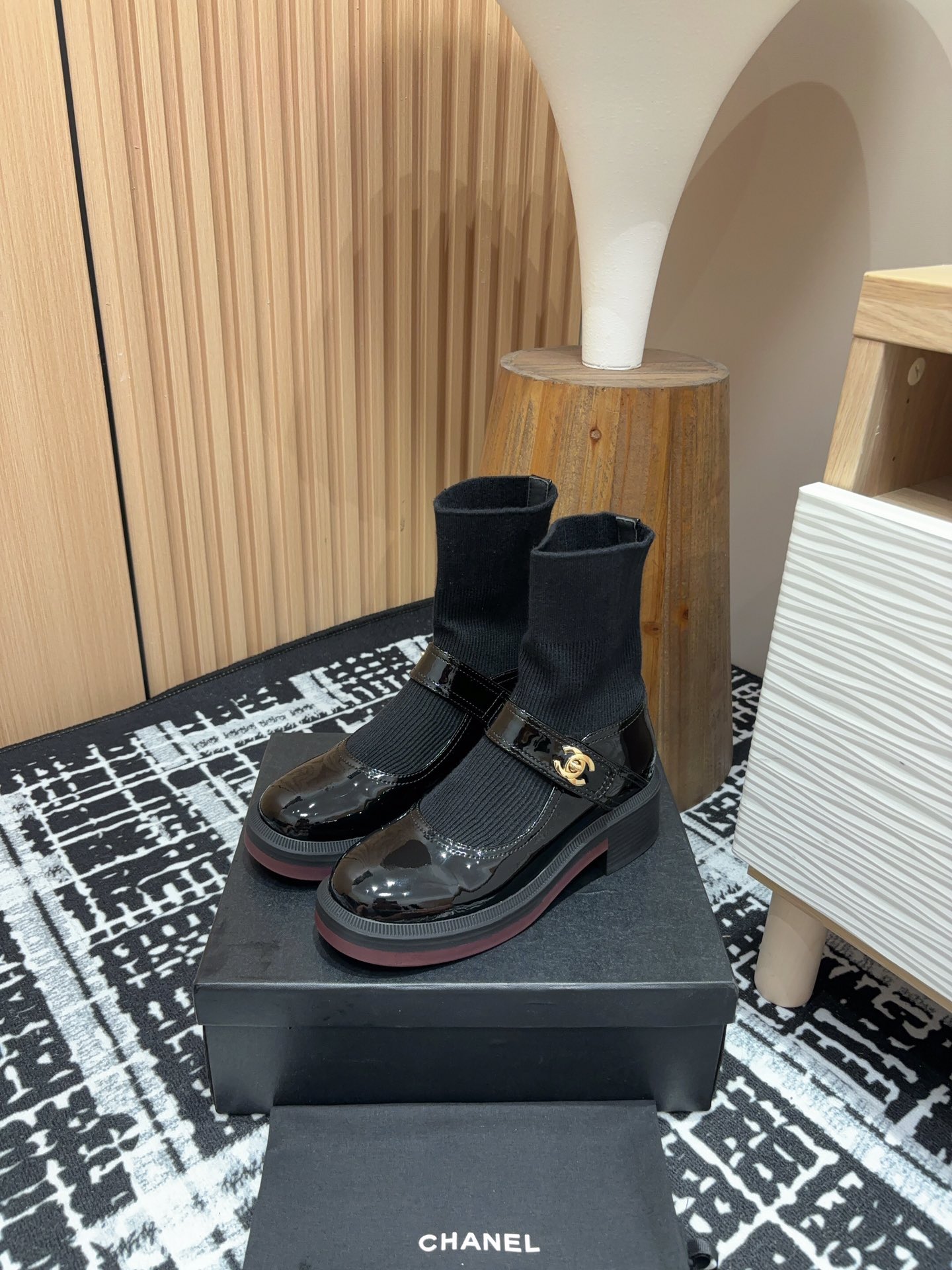 [TOP] CHANEL Mary Jane Socks Low-calf/High-calf Boots - Black