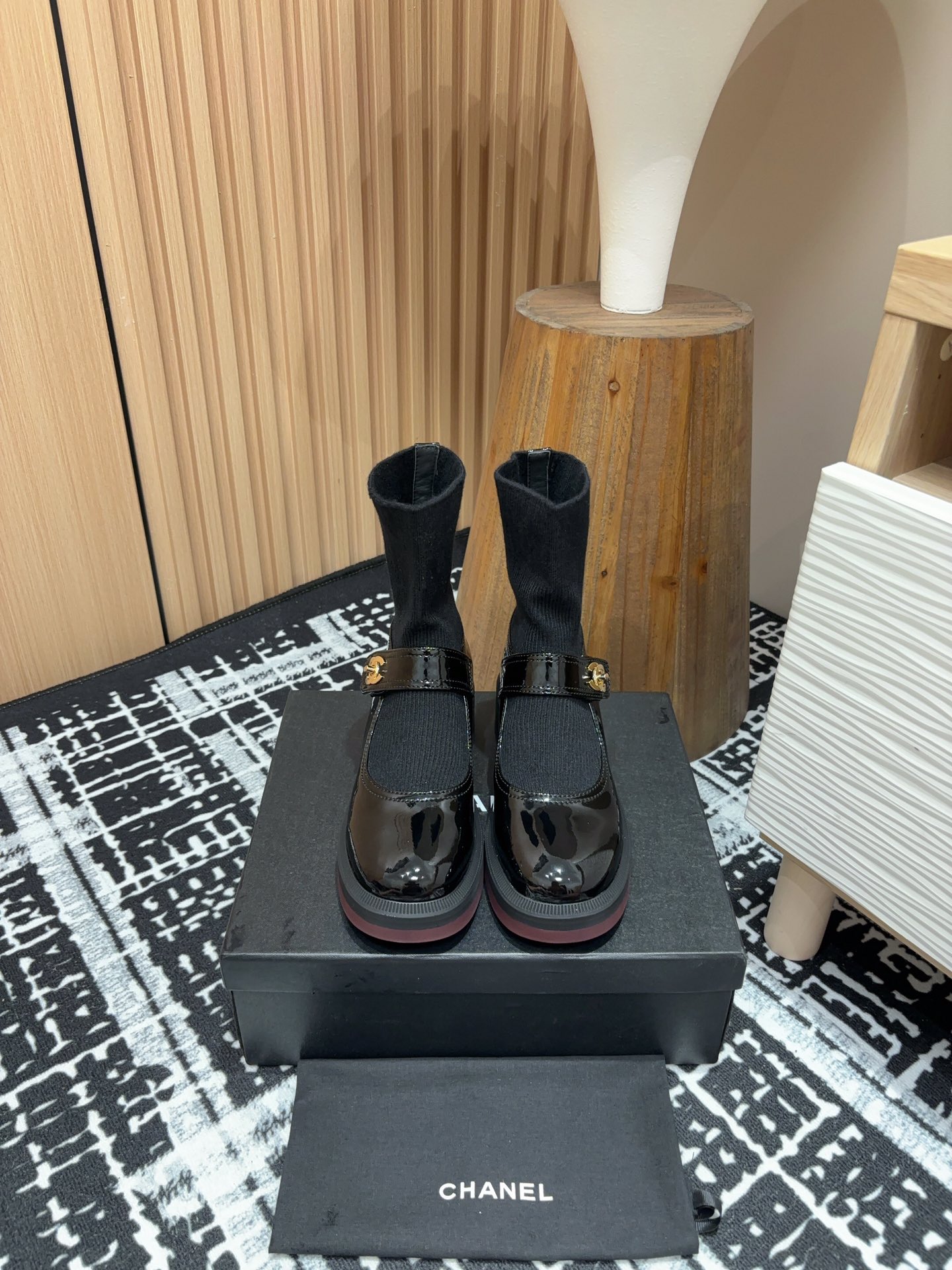 [TOP] CHANEL Mary Jane Socks Low-calf/High-calf Boots - Black