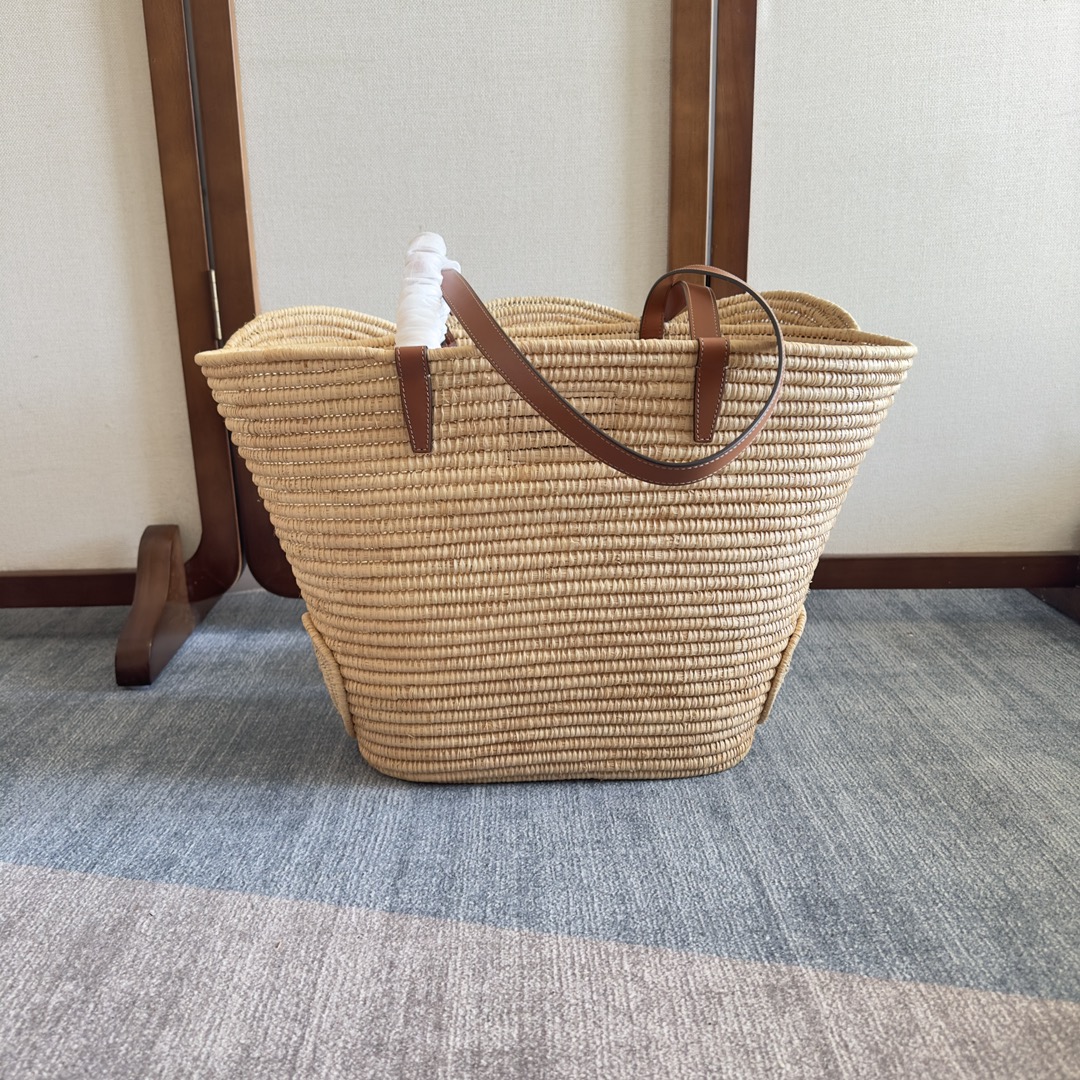 [TOP] CELINE Cow Leather Classic Straw Basket Bag 36*20.5*13cm/47*30..5*15cm - Apricot &Brown