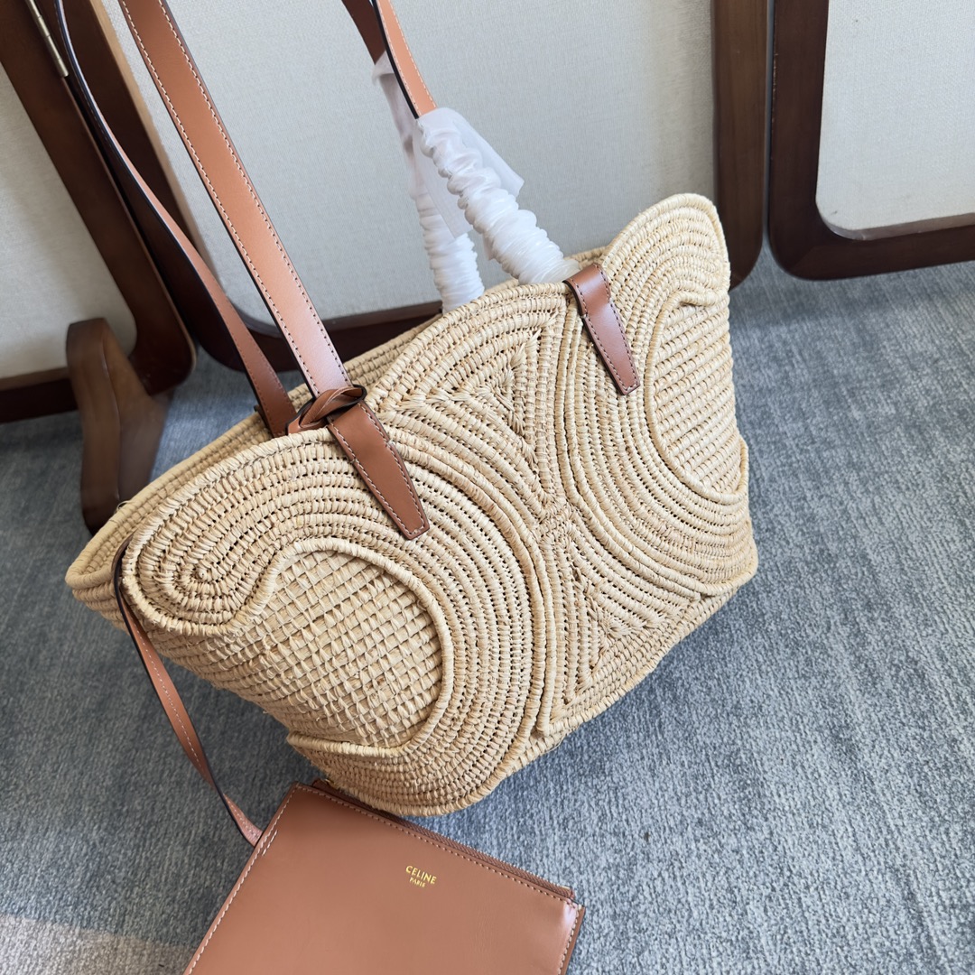 [TOP] CELINE Cow Leather Classic Straw Basket Bag 36*20.5*13cm/47*30..5*15cm - Apricot &Brown