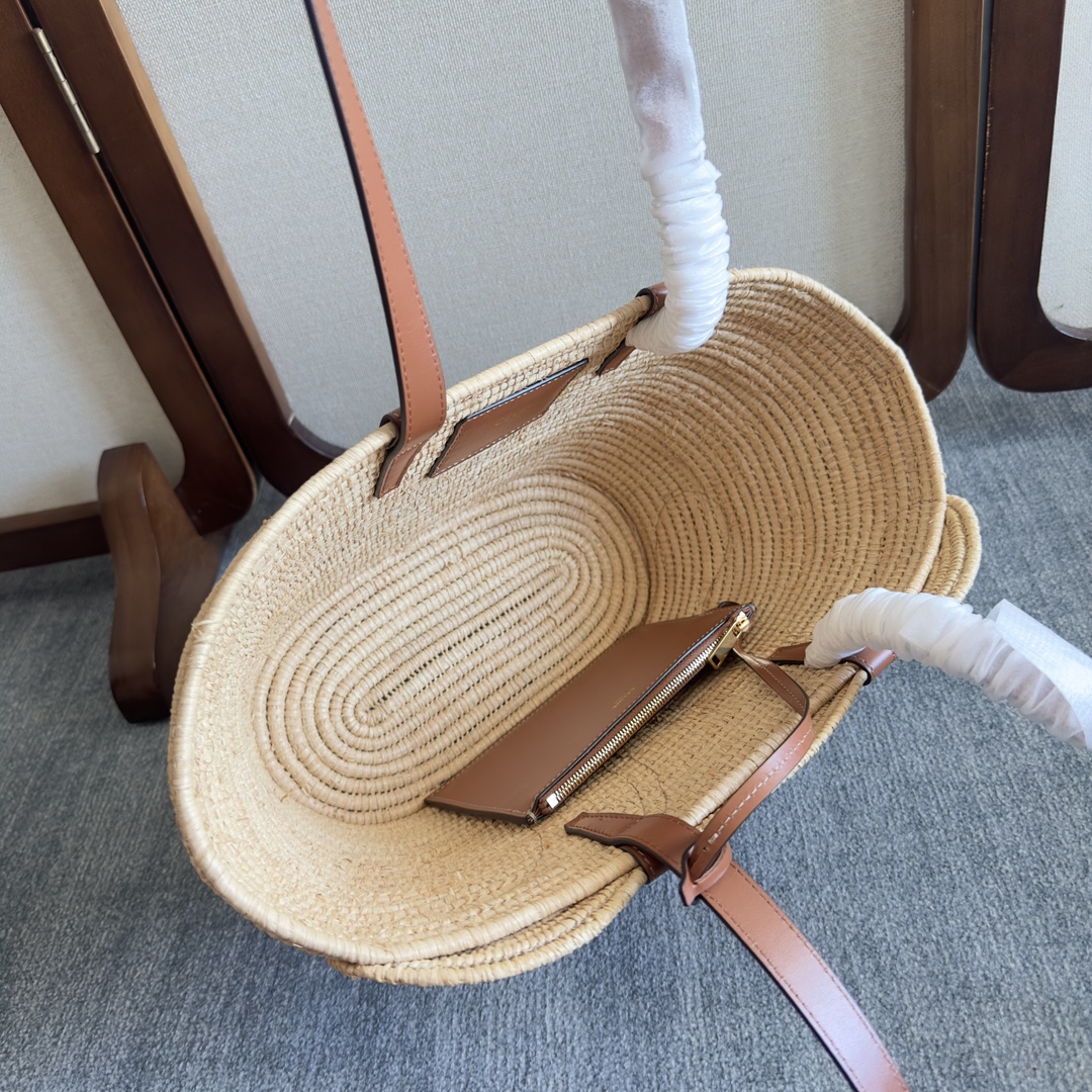 [TOP] CELINE Cow Leather Classic Straw Basket Bag 36*20.5*13cm/47*30..5*15cm - Apricot &Brown