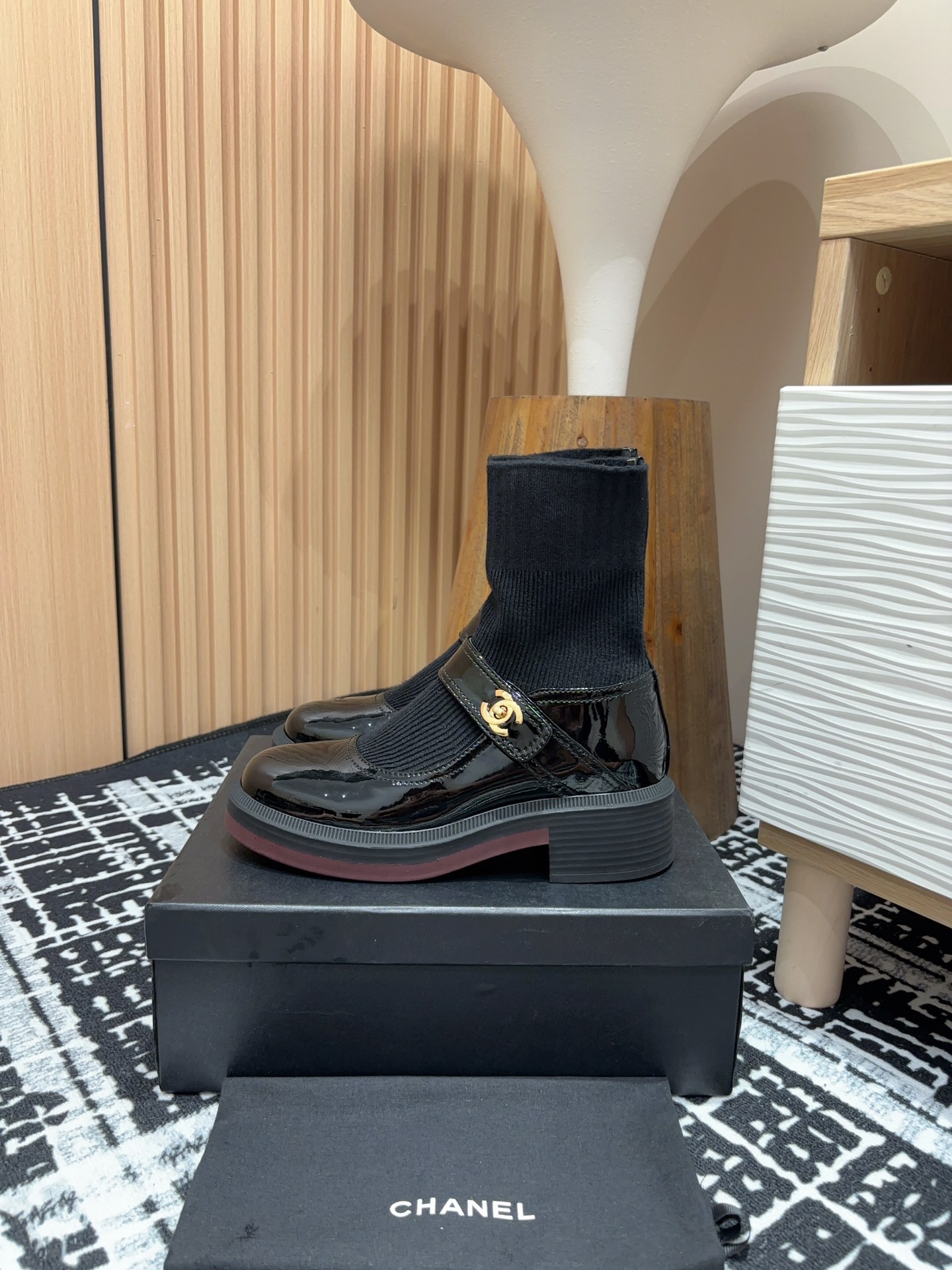 [TOP] CHANEL Mary Jane Socks Low-calf/High-calf Boots - Black