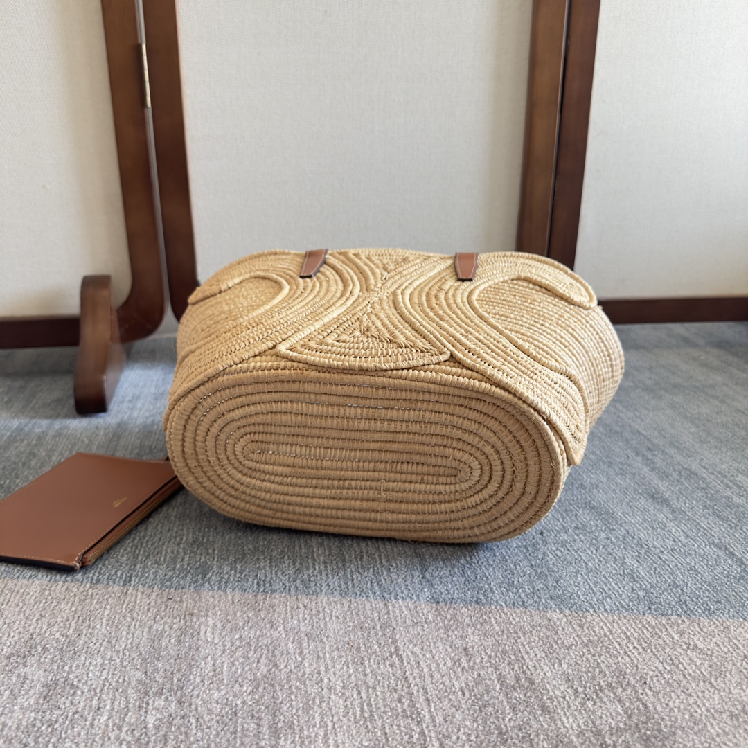 [TOP] CELINE Cow Leather Classic Straw Basket Bag 36*20.5*13cm/47*30..5*15cm - Apricot &Brown