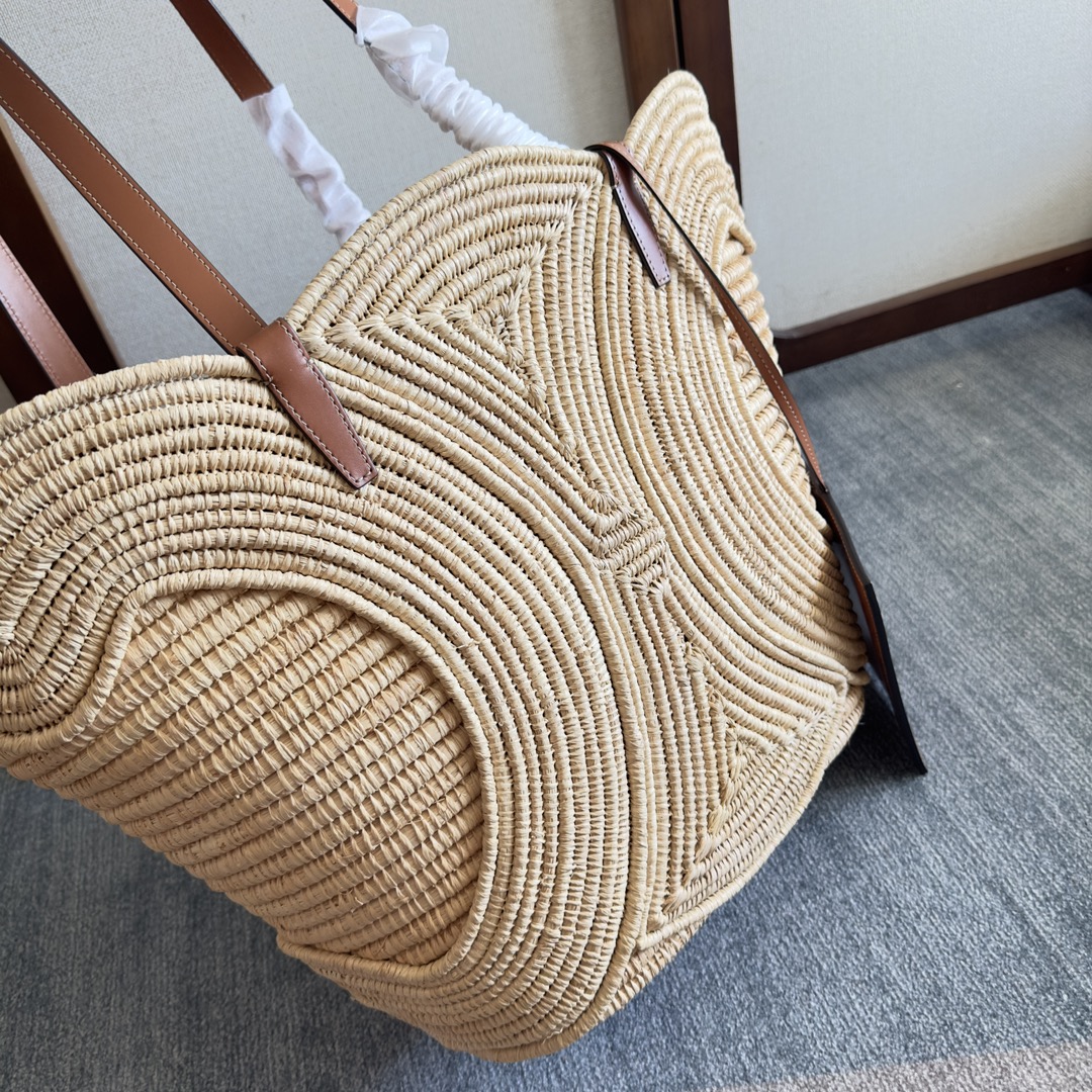 [TOP] CELINE Cow Leather Classic Straw Basket Bag 36*20.5*13cm/47*30..5*15cm - Apricot &Brown