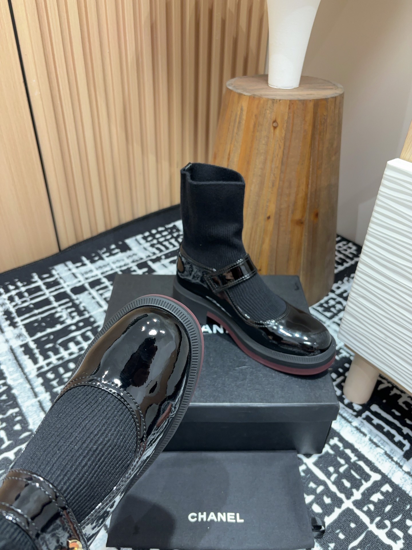 [TOP] CHANEL Mary Jane Socks Low-calf/High-calf Boots - Black