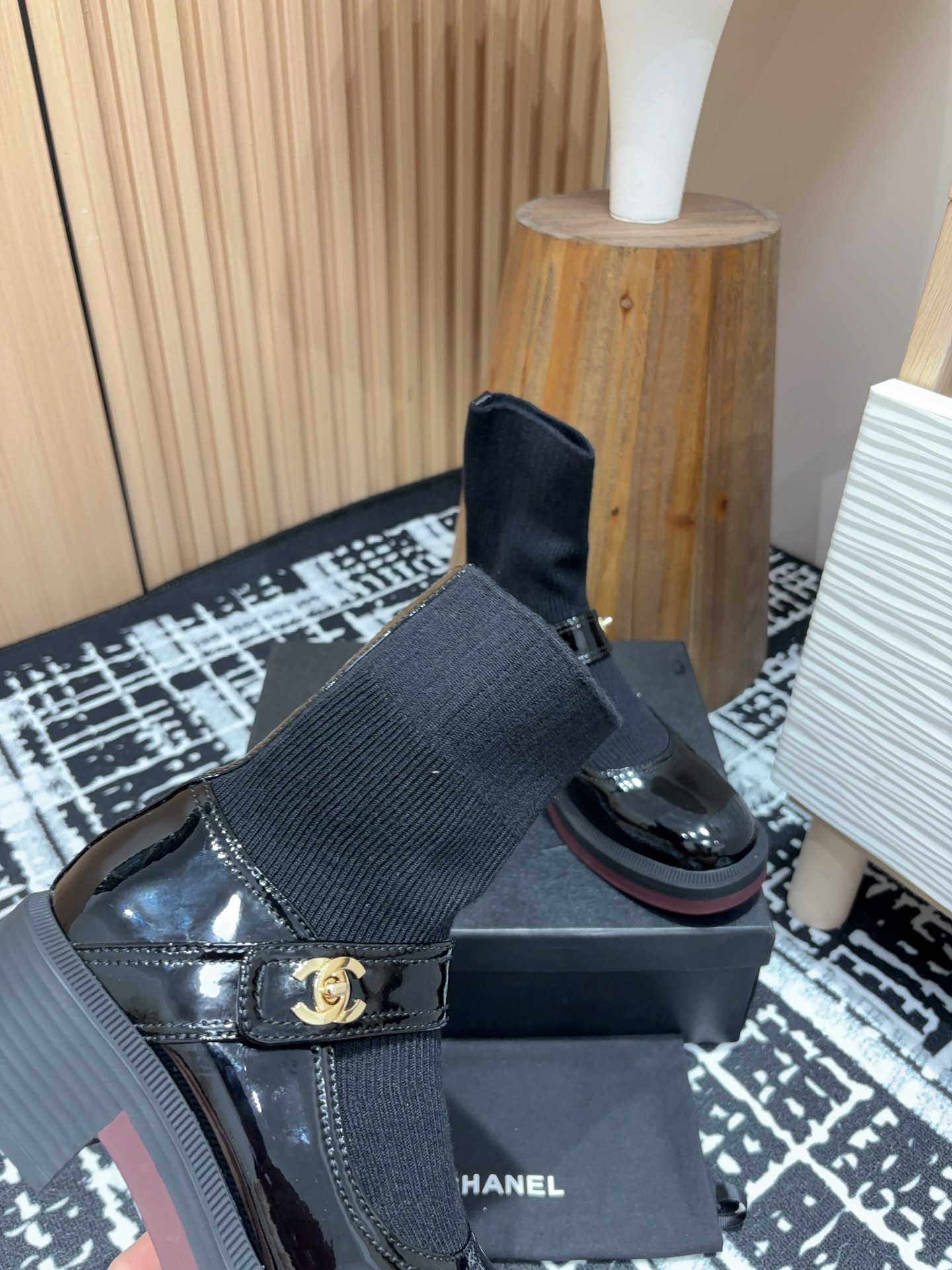 [TOP] CHANEL Mary Jane Socks Low-calf/High-calf Boots - Black