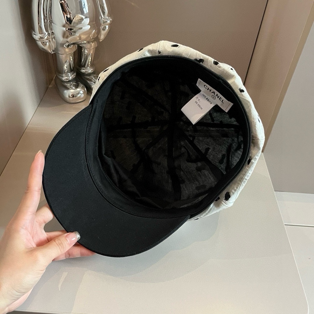 [TOP] CHANEL Polka Dot Painter Hat 57cm - 2 Colour