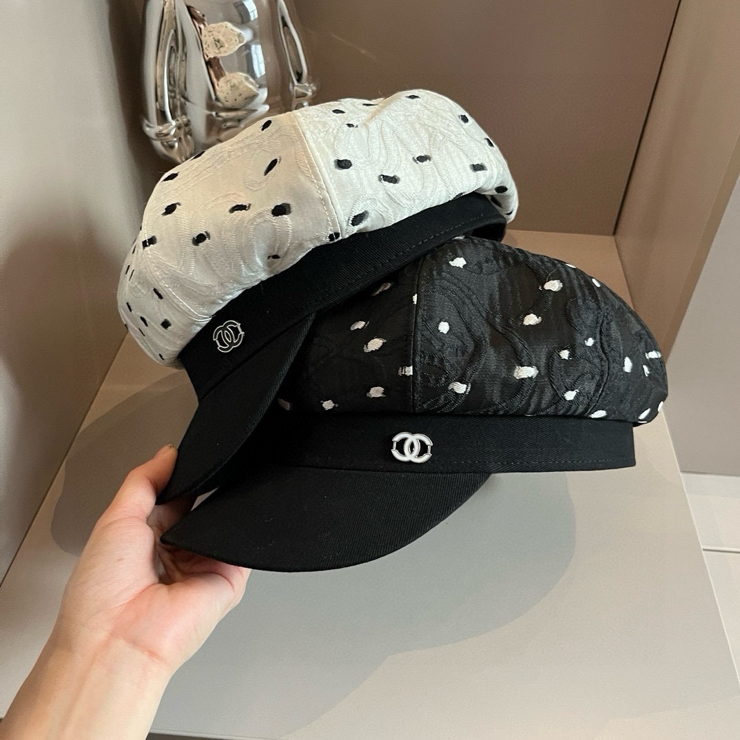 [TOP] CHANEL Polka Dot Painter Hat 57cm - 2 Colour