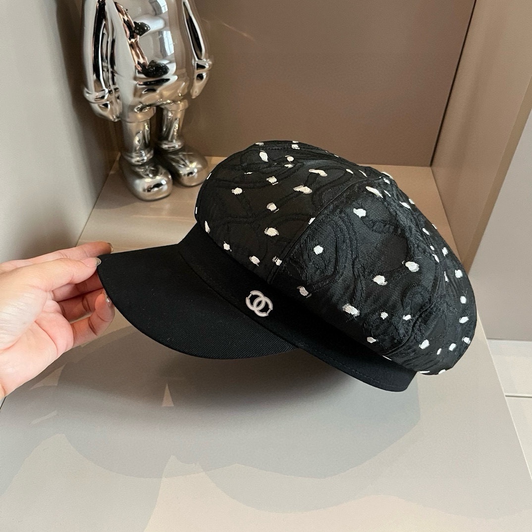 [TOP] CHANEL Polka Dot Painter Hat 57cm - 2 Colour