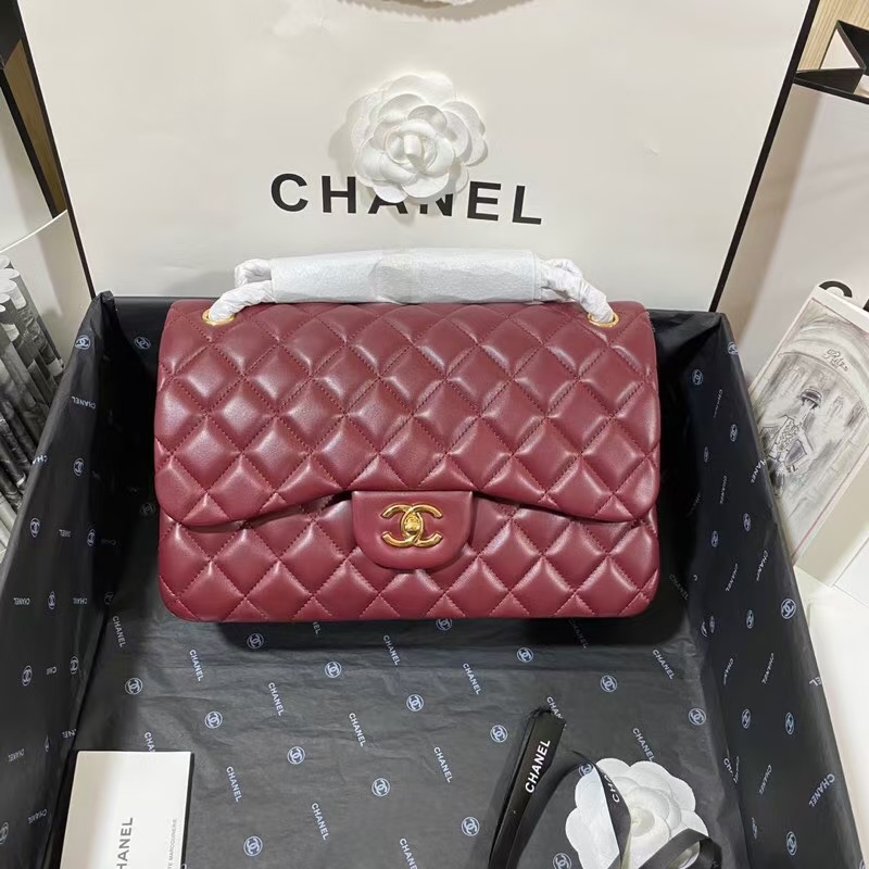 [TOP] CHANEL Classic Flap Bag 25cm/Jumbo 30cm - Burgundy & GHW