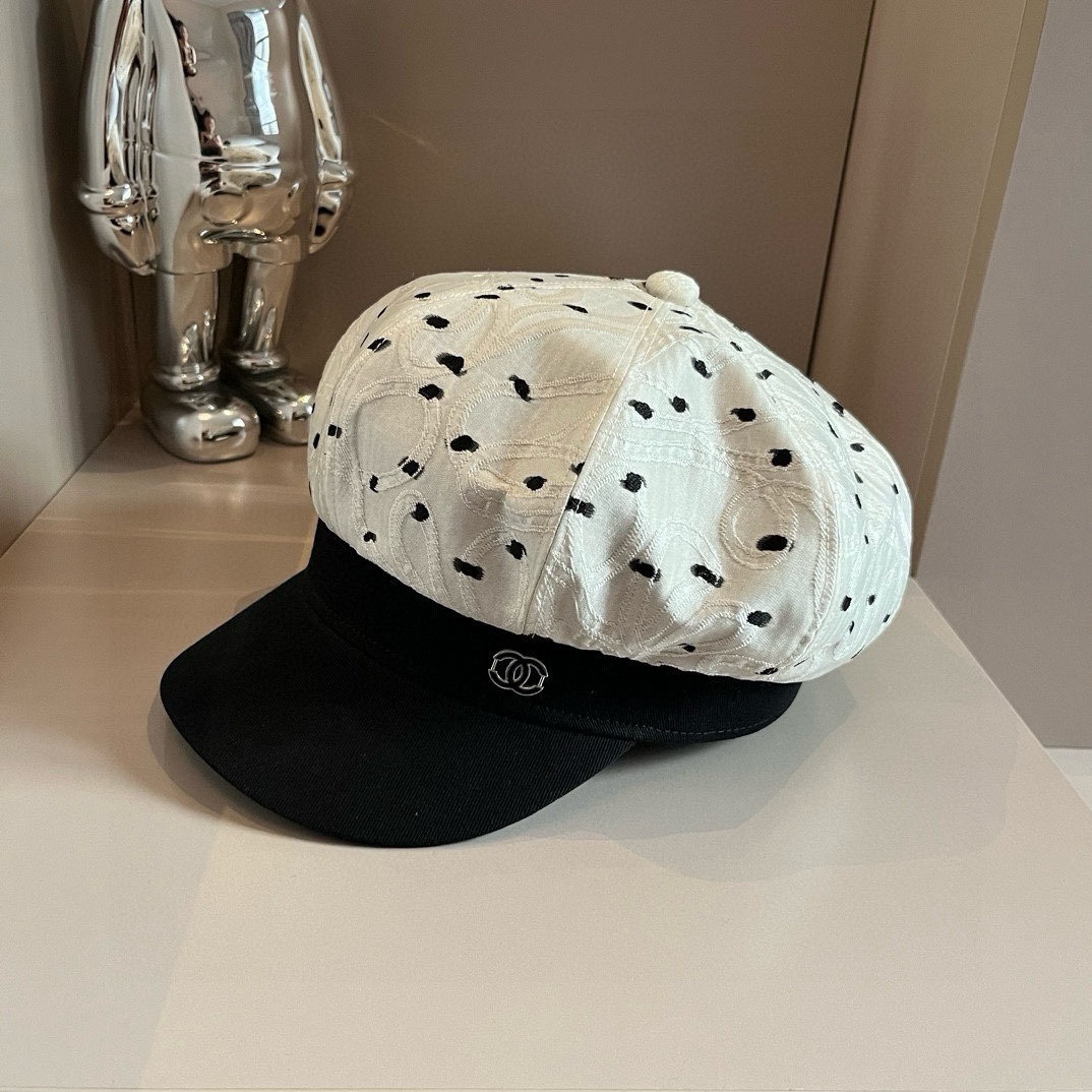 [TOP] CHANEL Polka Dot Painter Hat 57cm - 2 Colour