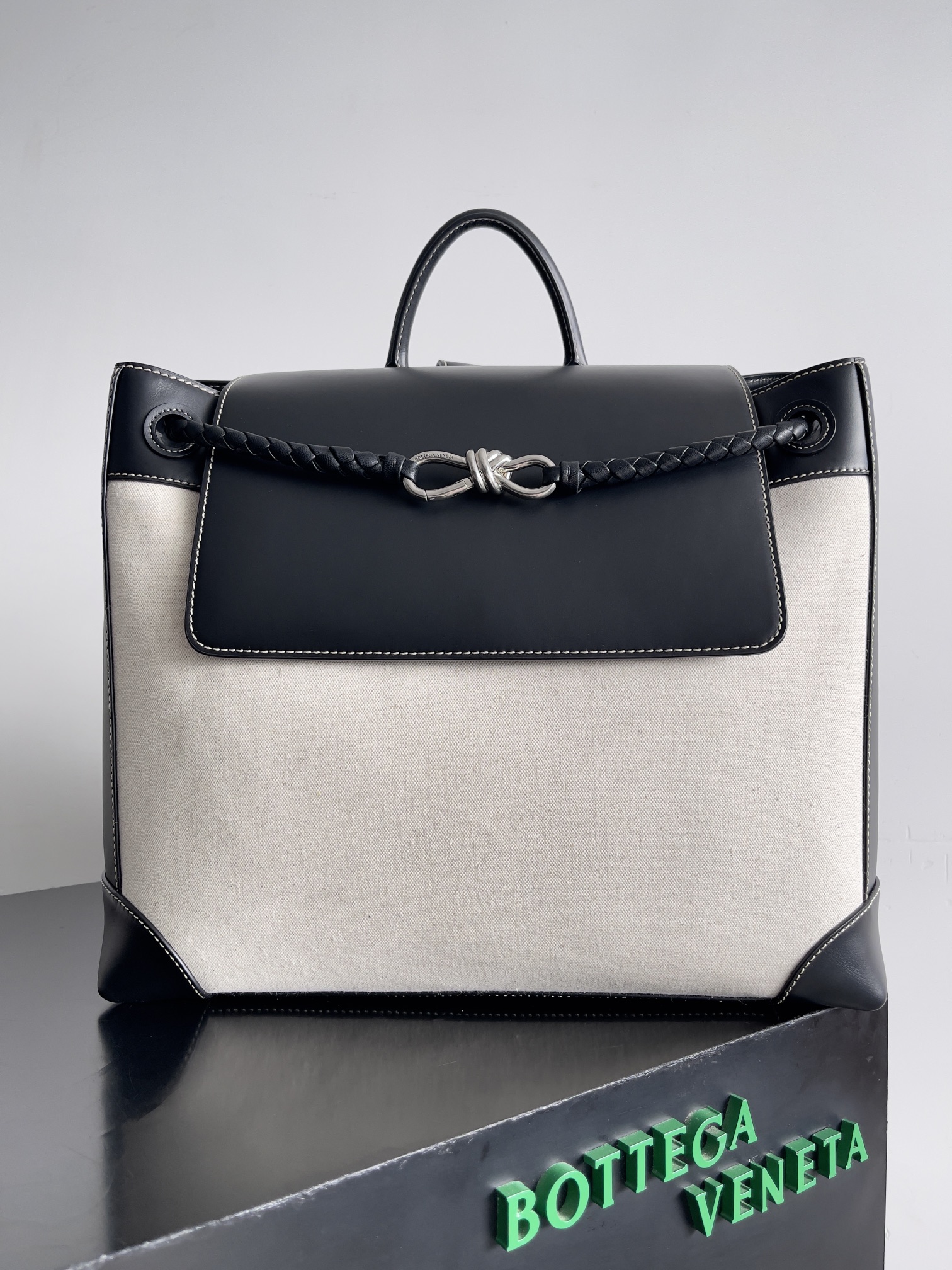 [TOP] Bottega Veneta BV Leather Canvas Tote Bag 40*48*20cm - Black & GHW/SHW