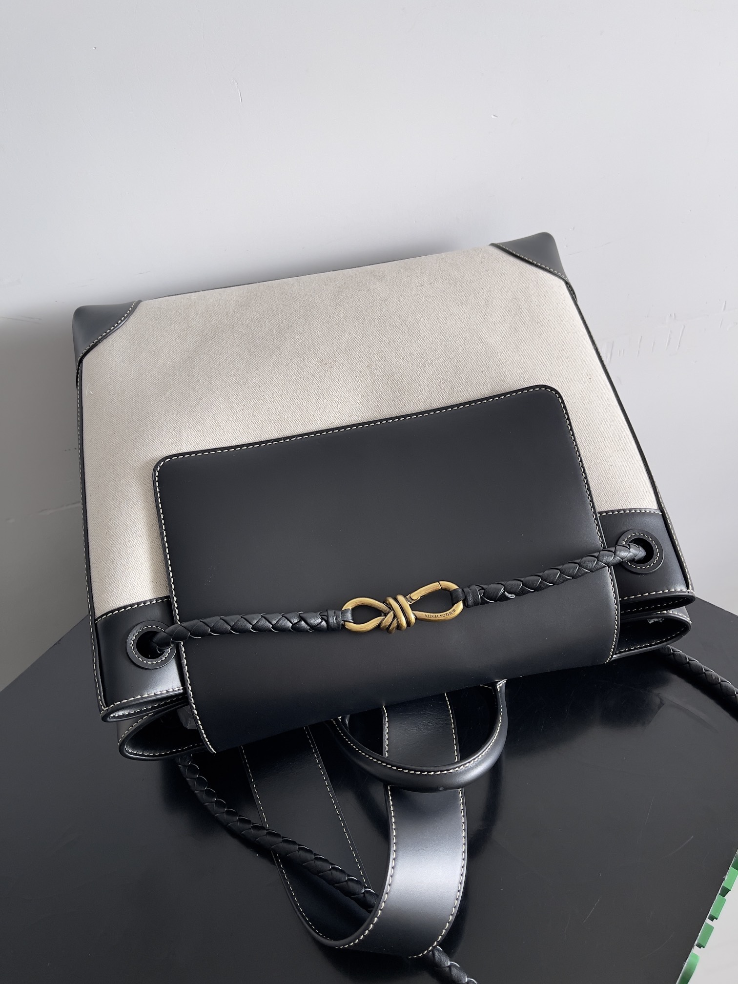 [TOP] Bottega Veneta BV Leather Canvas Tote Bag 40*48*20cm - Black & GHW/SHW