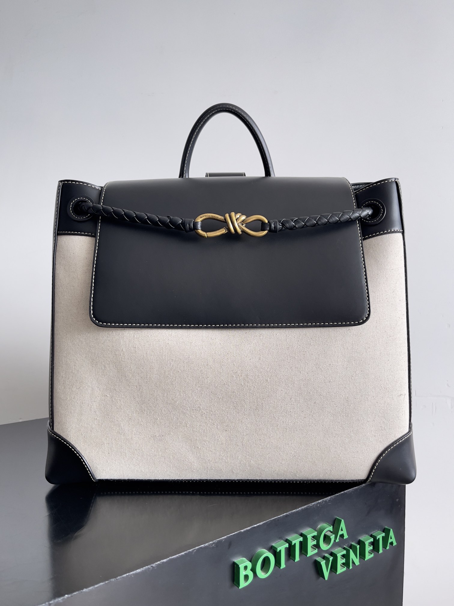 [TOP] Bottega Veneta BV Leather Canvas Tote Bag 40*48*20cm - Black & GHW/SHW