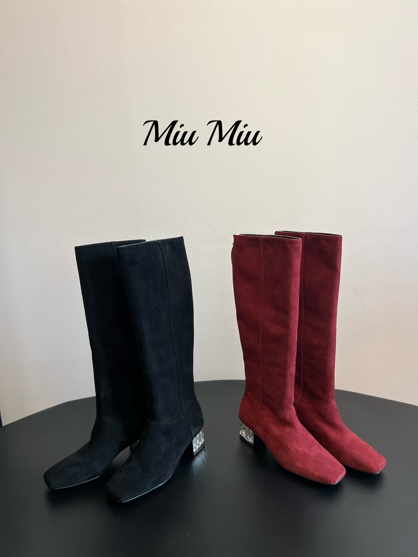 [TOP] Miu Miu Diamond Heel Square Toe Short/Long Boots - 2 Color