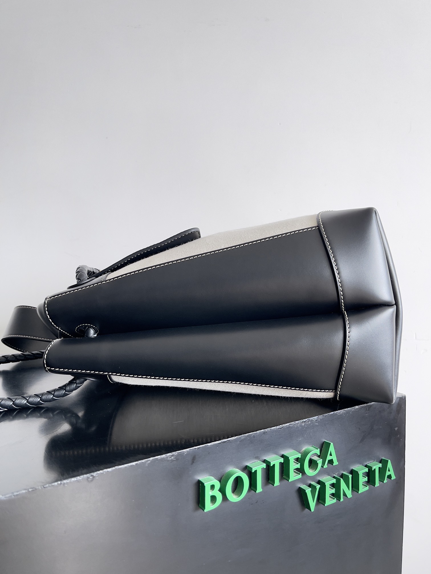 [TOP] Bottega Veneta BV Leather Canvas Tote Bag 40*48*20cm - Black & GHW/SHW