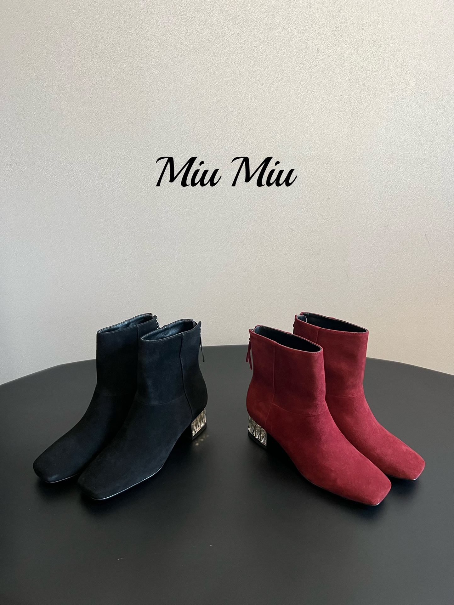 [TOP] Miu Miu Diamond Heel Square Toe Short/Long Boots - 2 Color