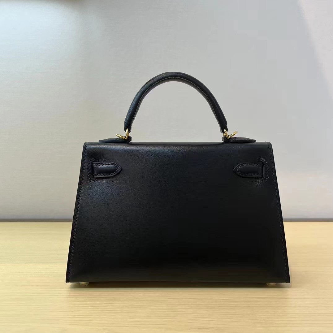 [TOP] HERMES Kelly Box Calf Bags 19CM/22CM/25CM/28CM/32CM - Black&GHW
