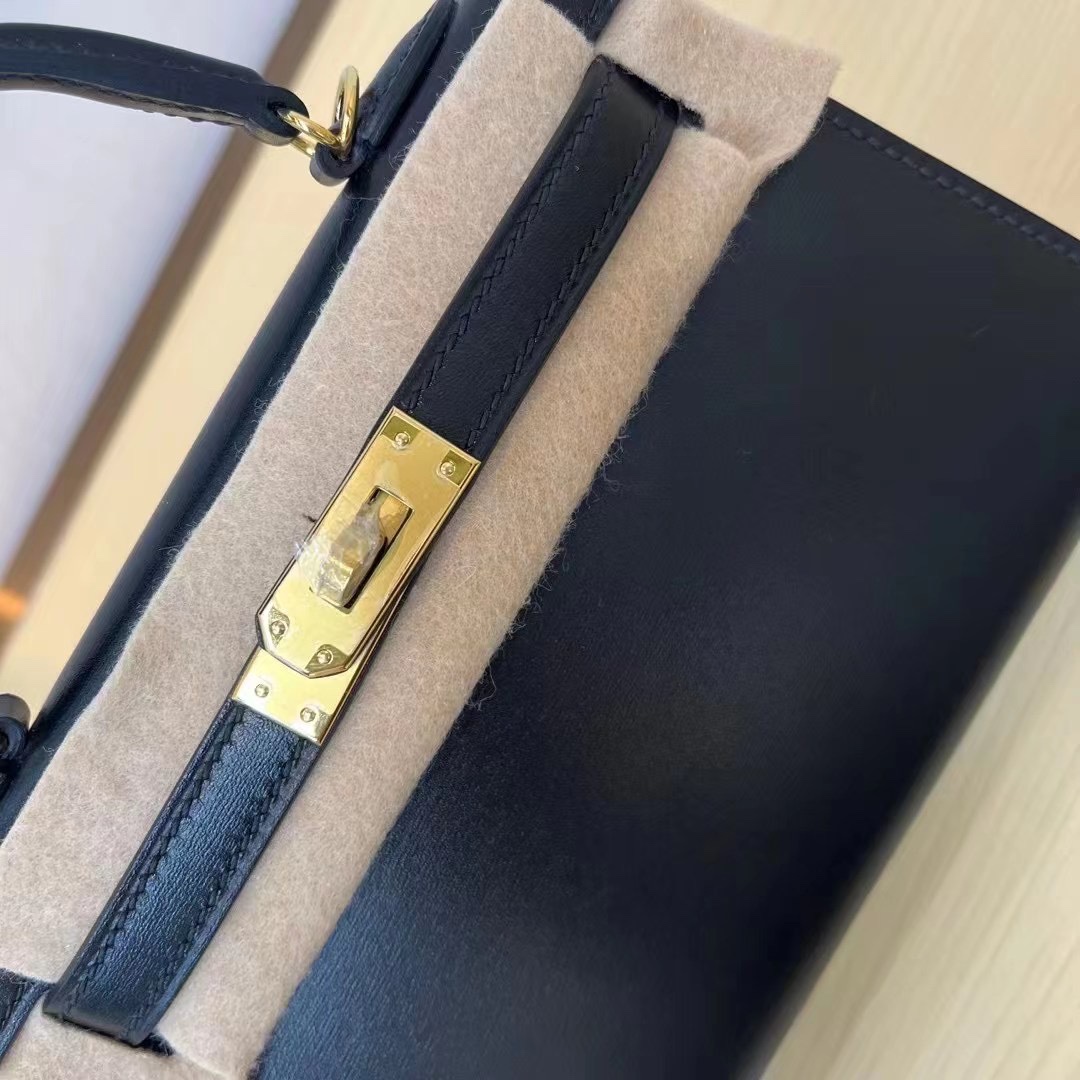 [TOP] HERMES Kelly Box Calf Bags 19CM/22CM/25CM/28CM/32CM - Black&GHW