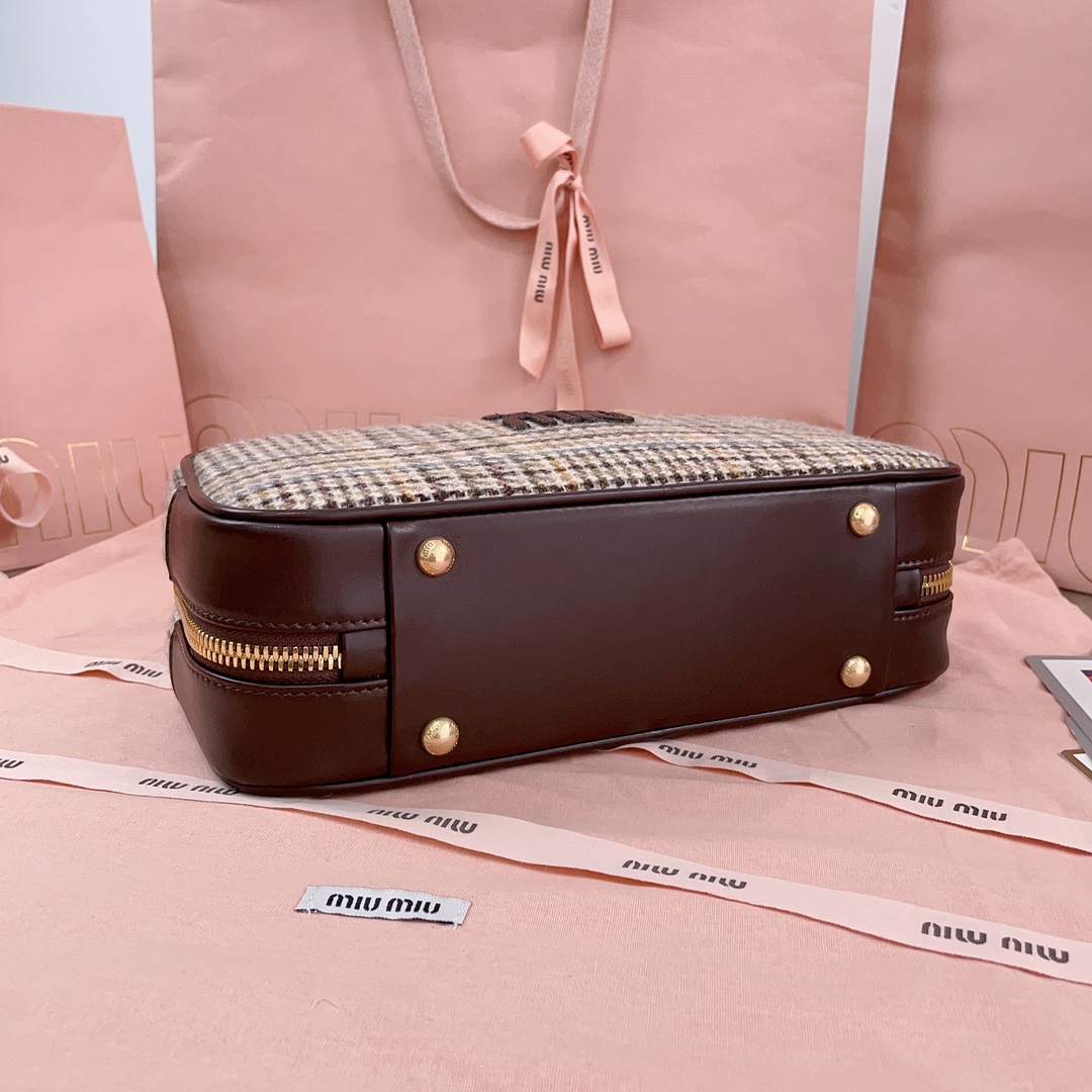 [TOP] Miu Miu Houndstooth Briefcase 28x12x9cm - Cocoa Brown