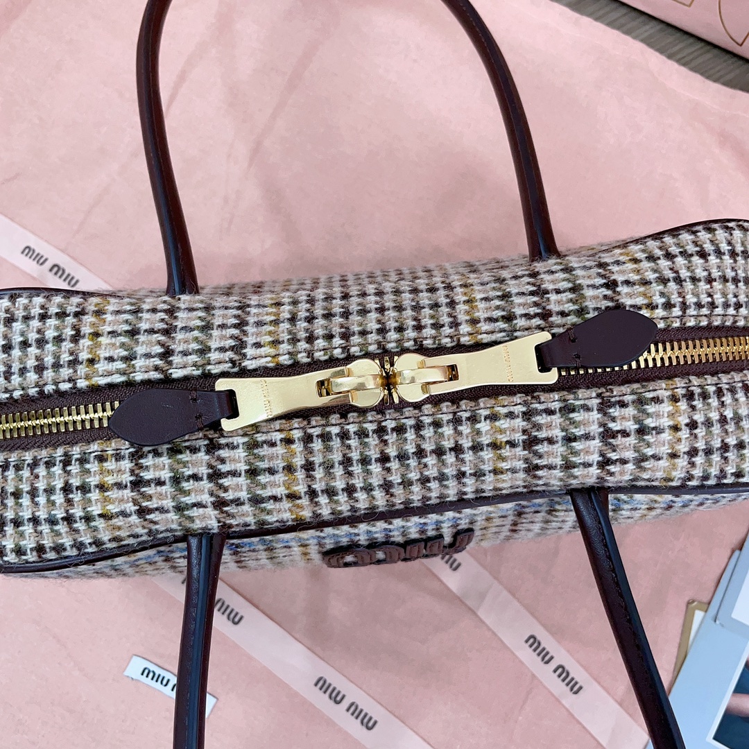 [TOP] Miu Miu Houndstooth Briefcase 28x12x9cm - Cocoa Brown