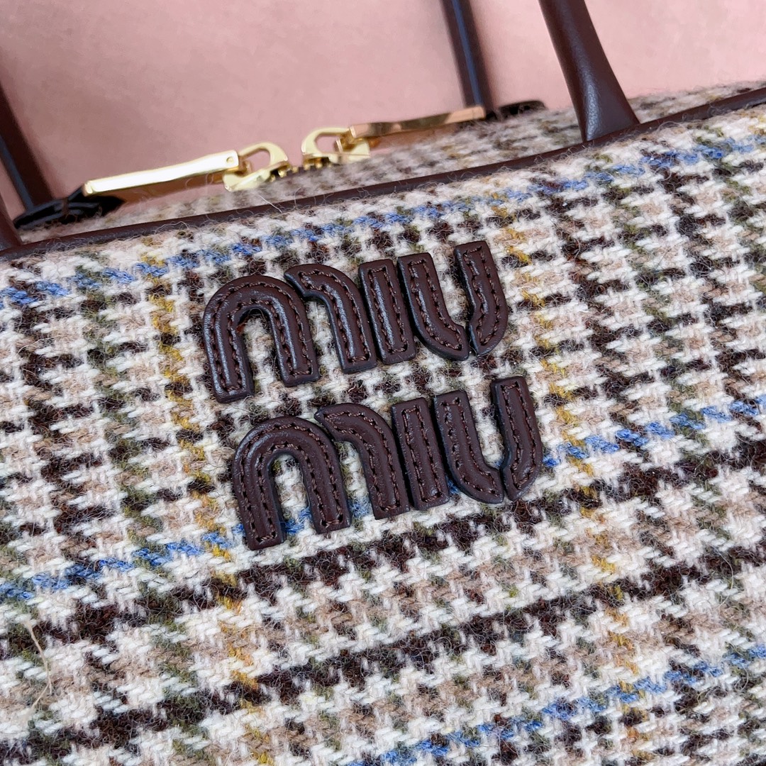 [TOP] Miu Miu Houndstooth Briefcase 28x12x9cm - Cocoa Brown