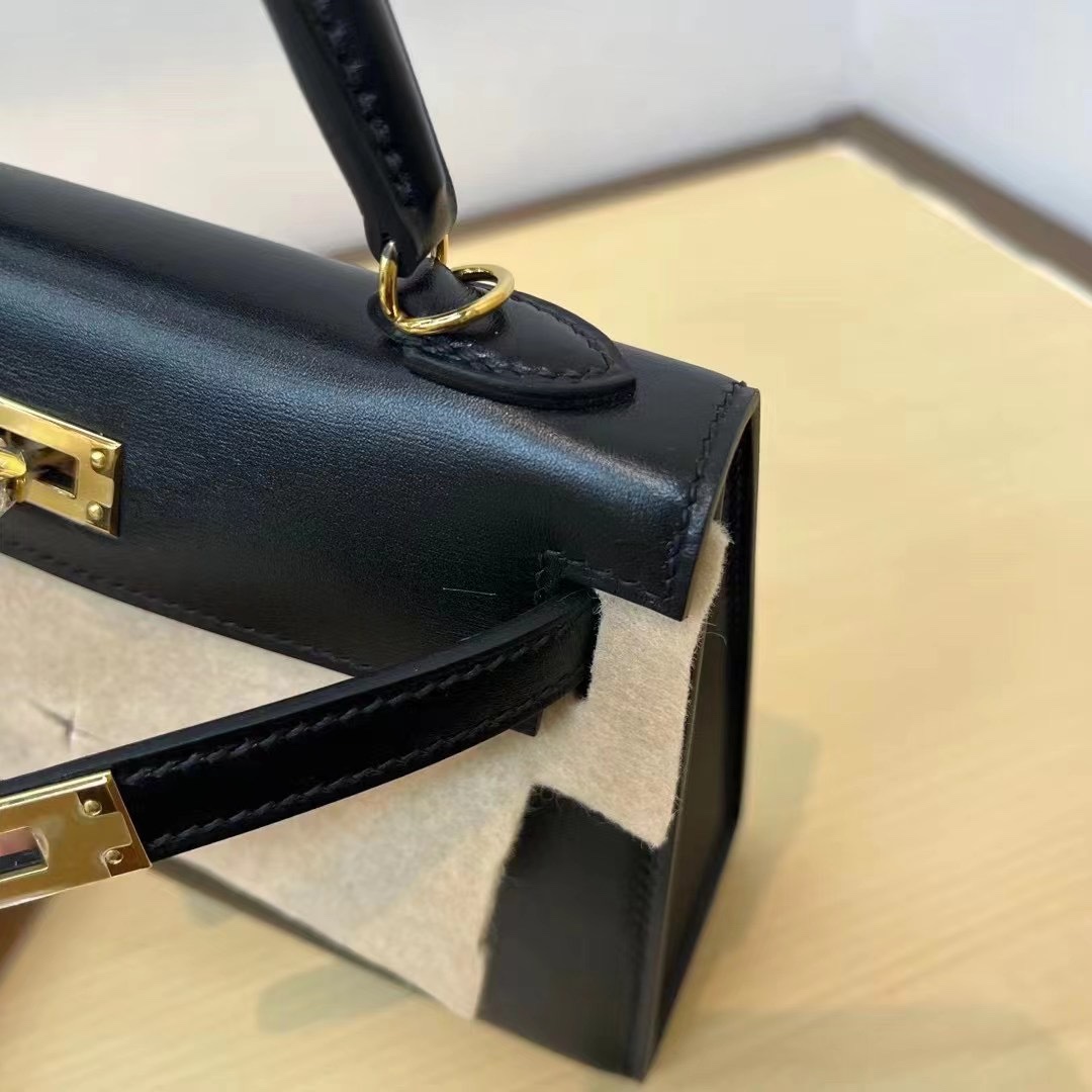 [TOP] HERMES Kelly Box Calf Bags 19CM/22CM/25CM/28CM/32CM - Black&GHW